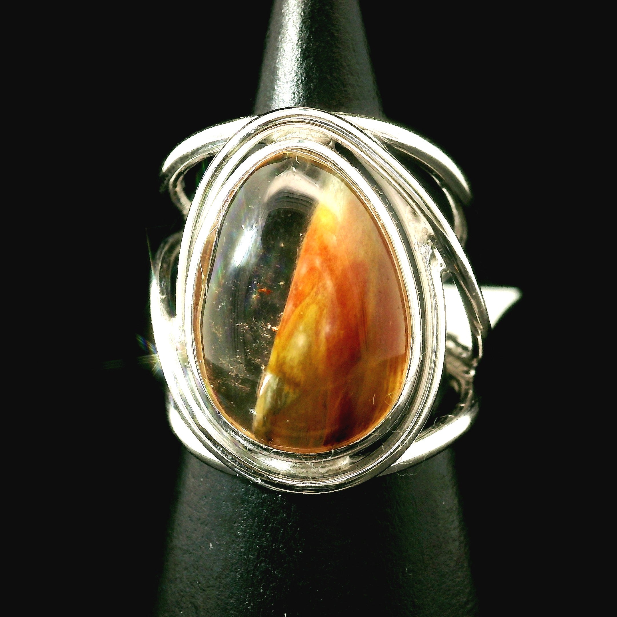 Amphibole Quartz Cuff Ring .925 Sterling Silver for Angellic Connection, Lucid Dreaming and Protection