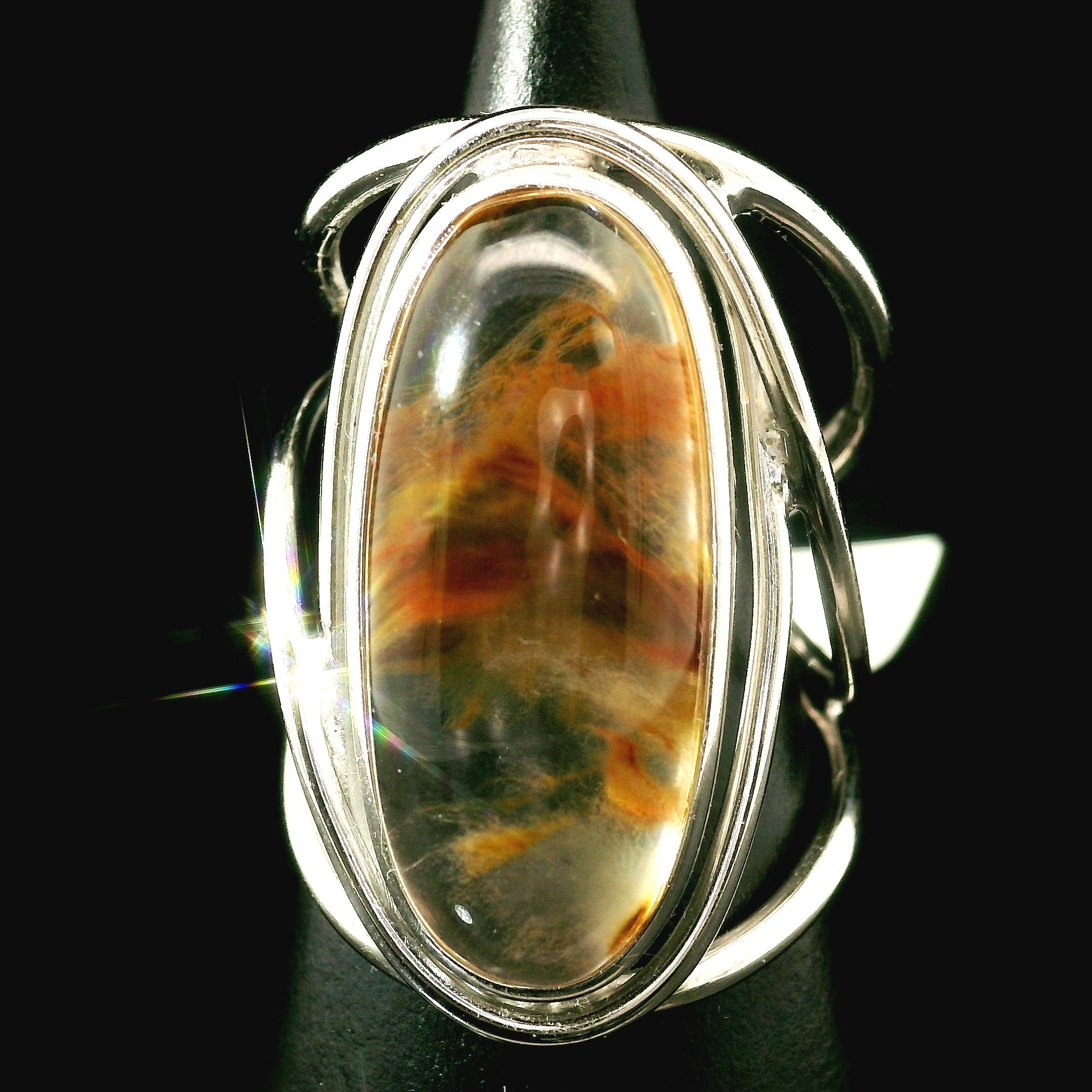 Amphibole Quartz Cuff Ring .925 Sterling Silver for Angellic Connection, Lucid Dreaming and Protection