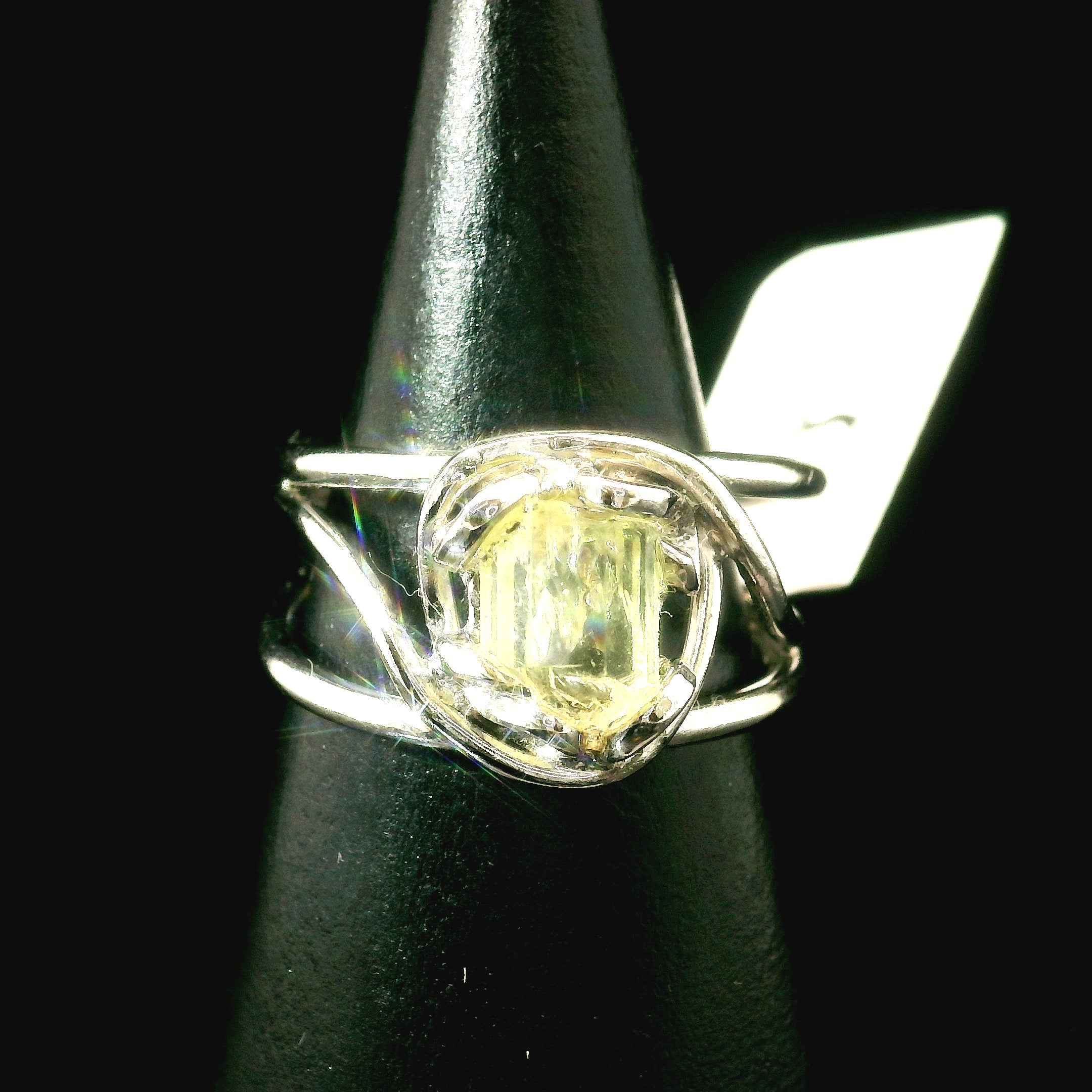 Golden Apatite Cuff Ring .925 Silver for Creation, Confidence and Manifestation