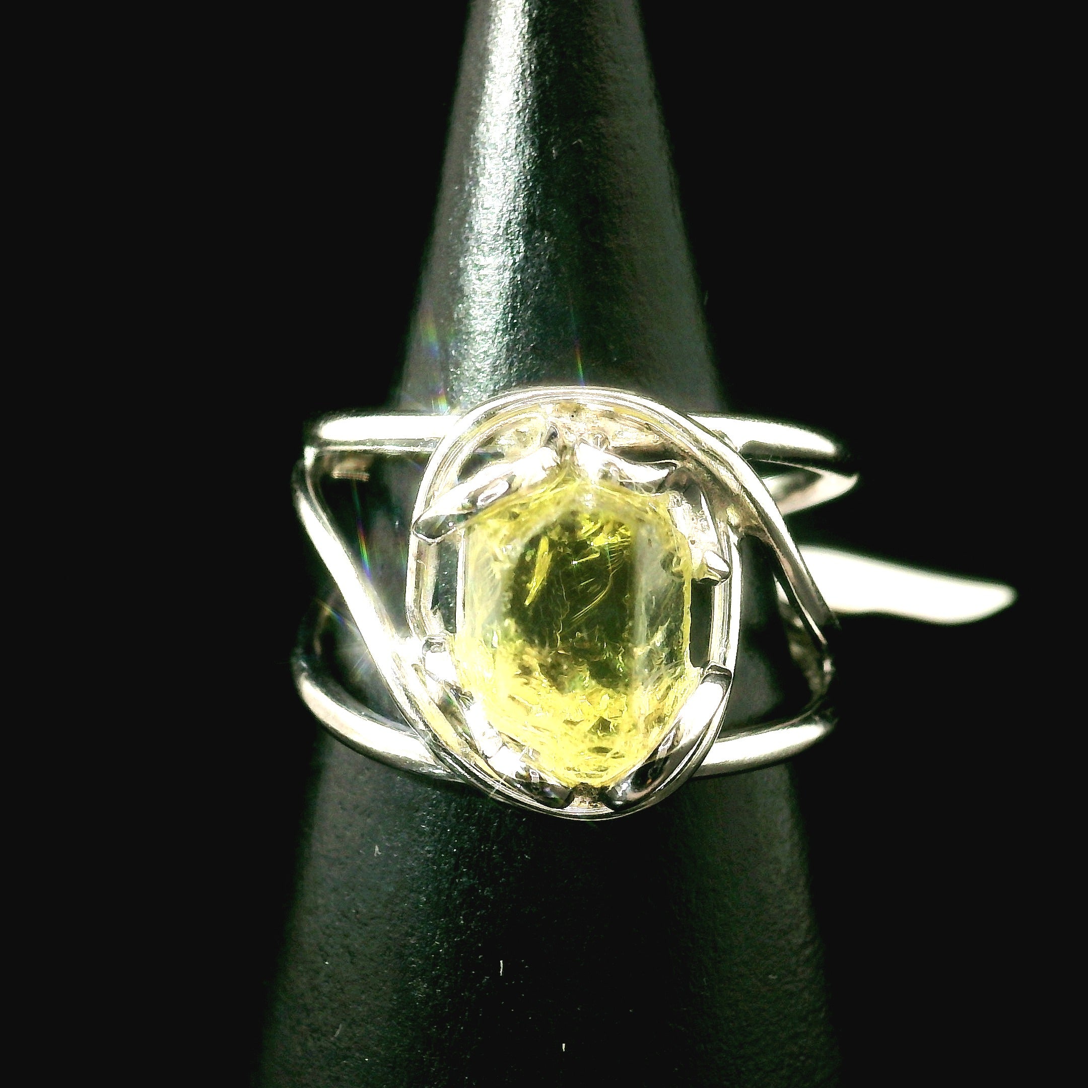 Golden Apatite Cuff Ring .925 Silver for Creation, Confidence and Manifestation