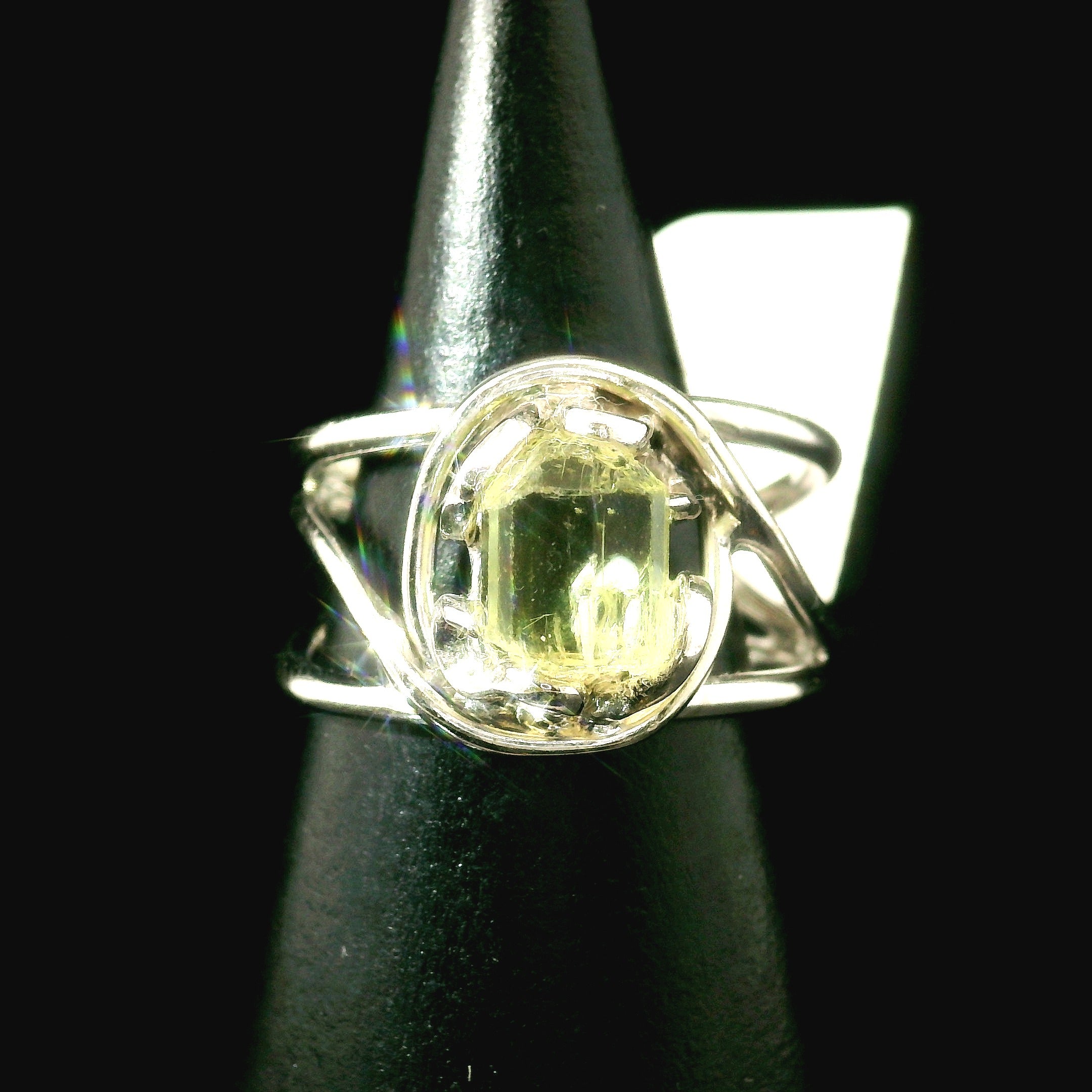 Golden Apatite Cuff Ring .925 Silver for Creation, Confidence and Manifestation