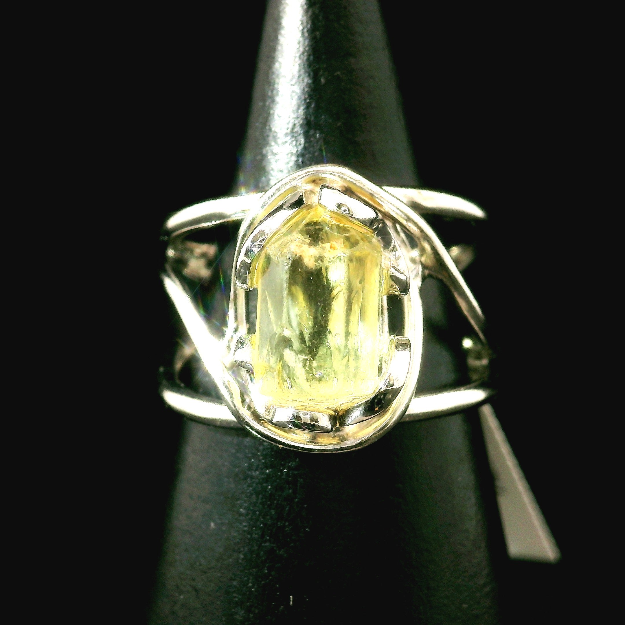 Golden Apatite Cuff Ring .925 Silver for Creation, Confidence and Manifestation