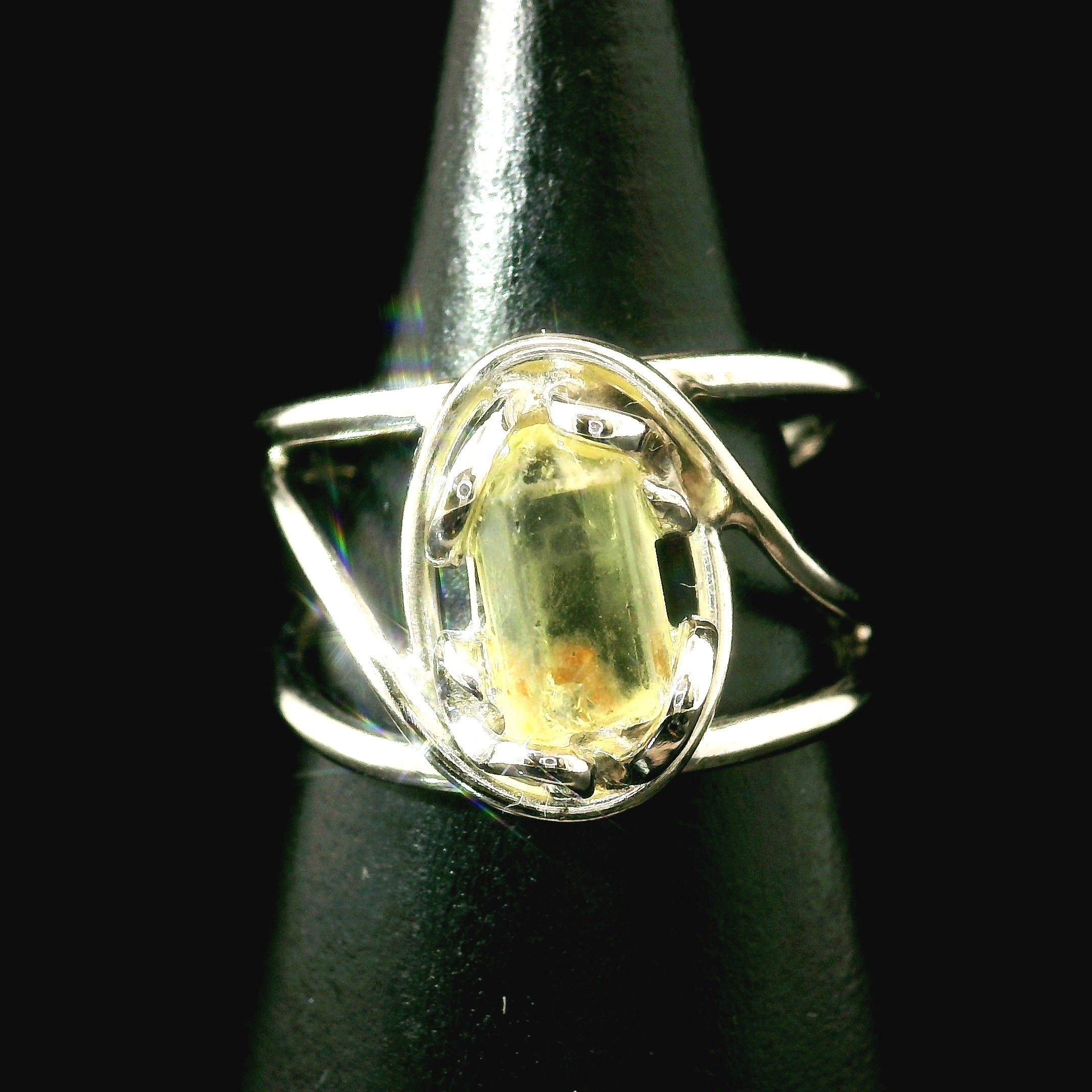 Golden Apatite Cuff Ring .925 Silver for Creation, Confidence and Manifestation