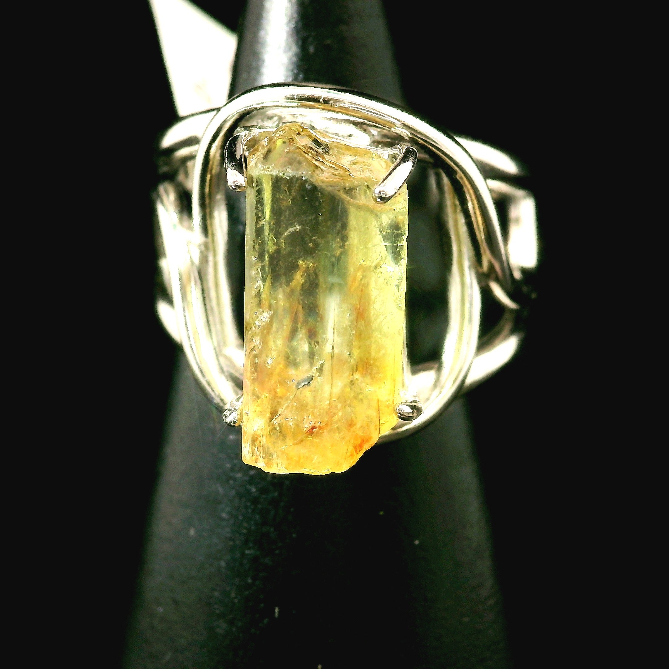 Golden Apatite Cuff Ring .925 Silver for Creation, Confidence and Manifestation