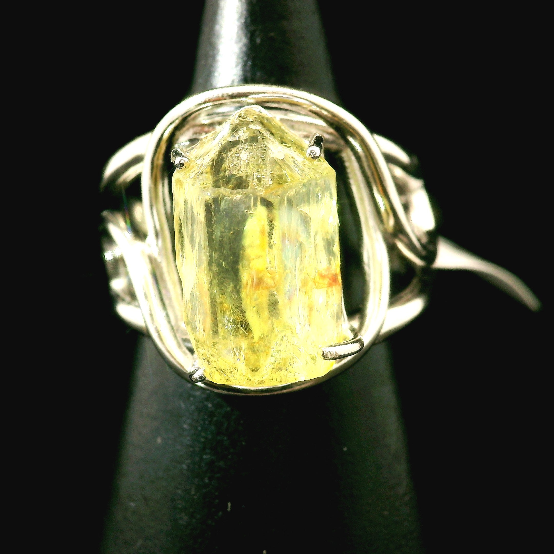 Golden Apatite Cuff Ring .925 Silver for Creation, Confidence and Manifestation