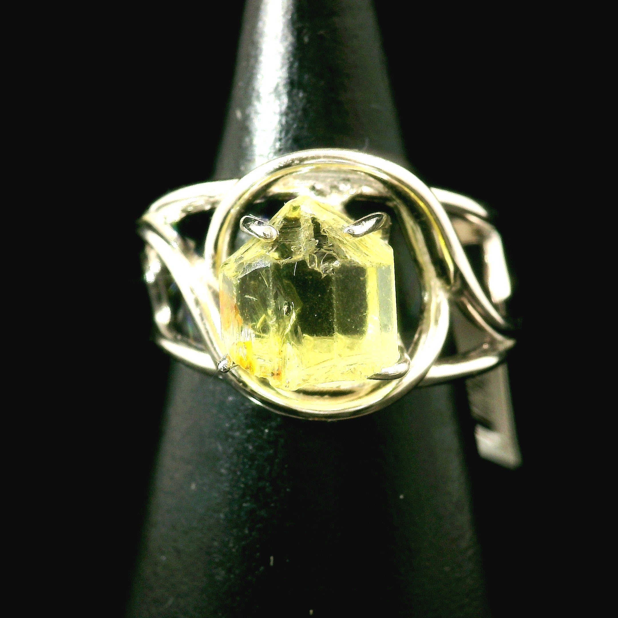 Golden Apatite Cuff Ring .925 Silver for Creation, Confidence and Manifestation