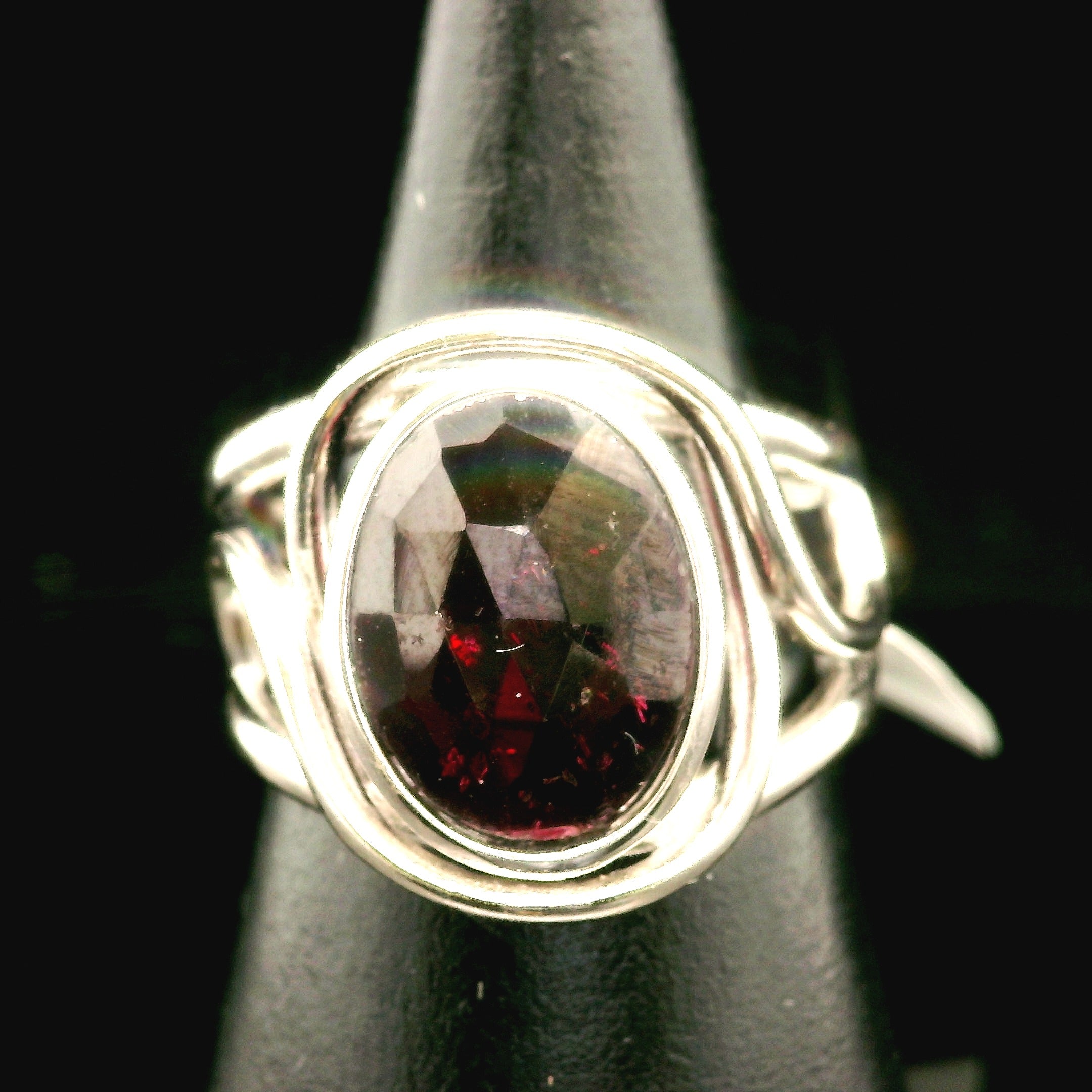 Rhodolite Garnet Cuff Ring .925 Silver for Connection with Angels and Spirit Guides