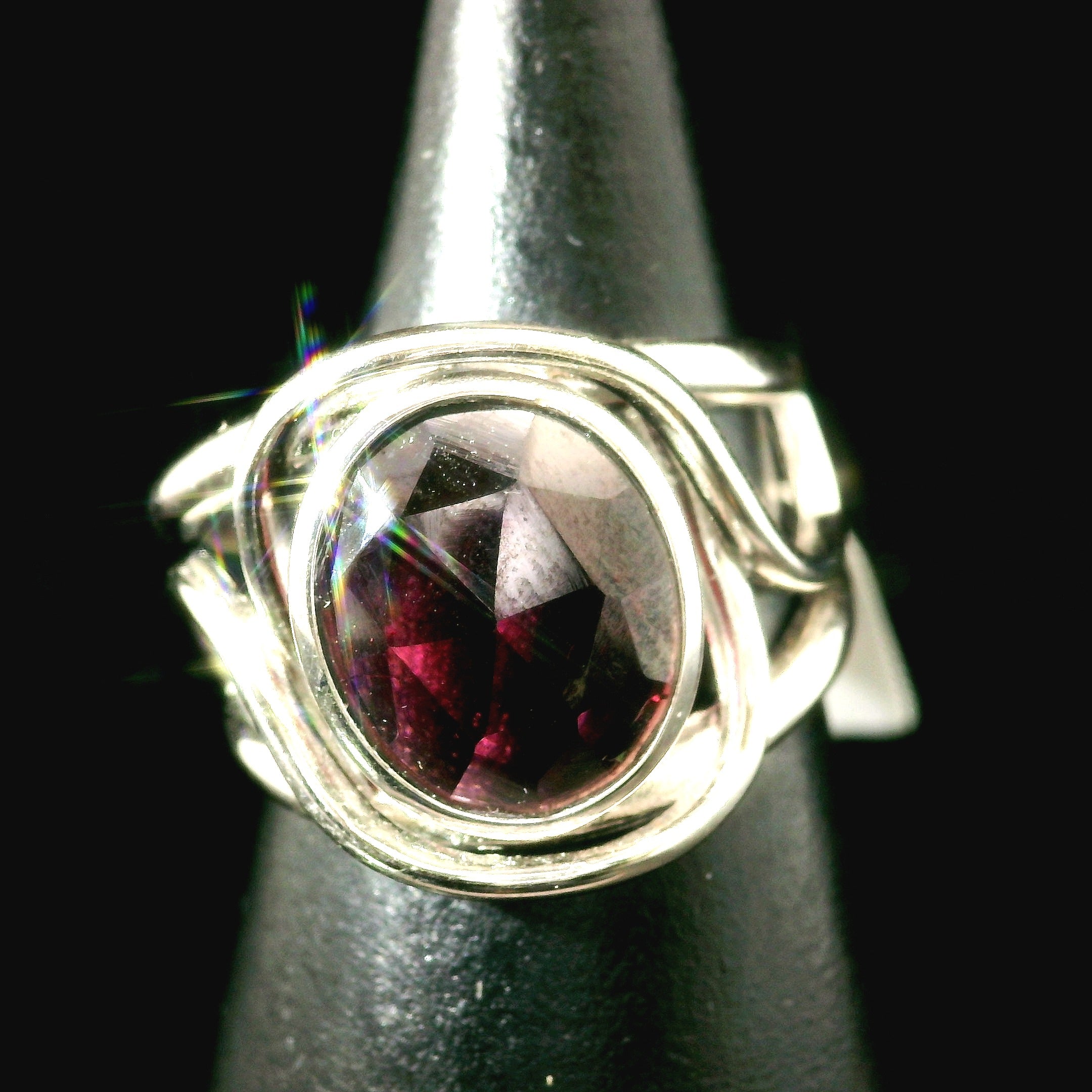 Rhodolite Garnet Cuff Ring .925 Silver for Connection with Angels and Spirit Guides