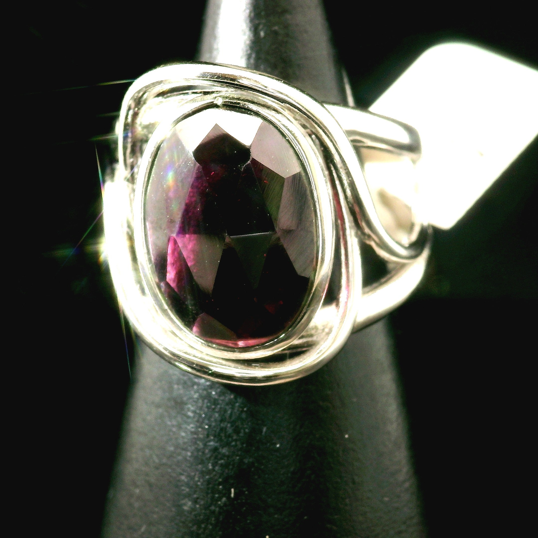 Rhodolite Garnet Cuff Ring .925 Silver for Connection with Angels and Spirit Guides