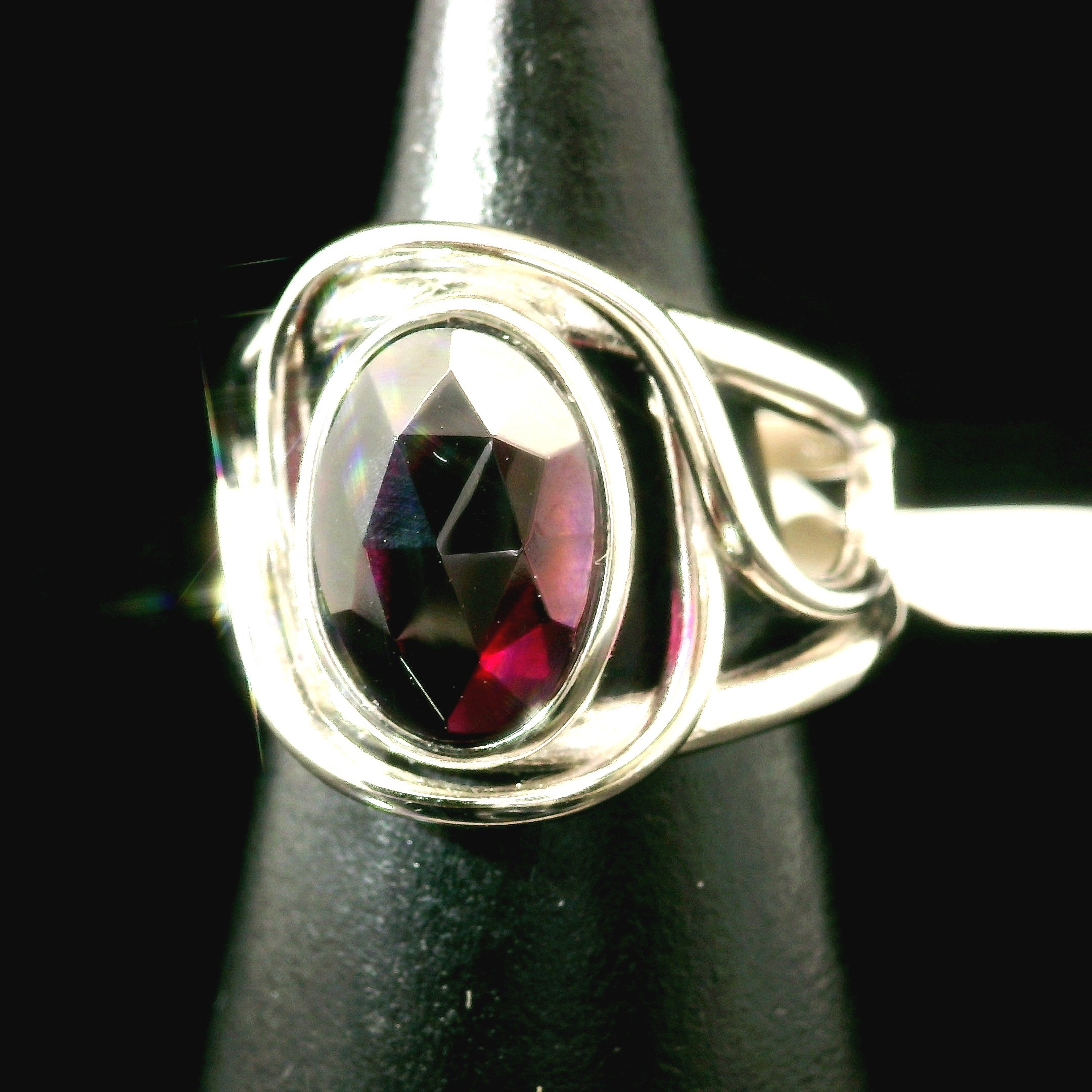 Rhodolite Garnet Cuff Ring .925 Silver for Connection with Angels and Spirit Guides