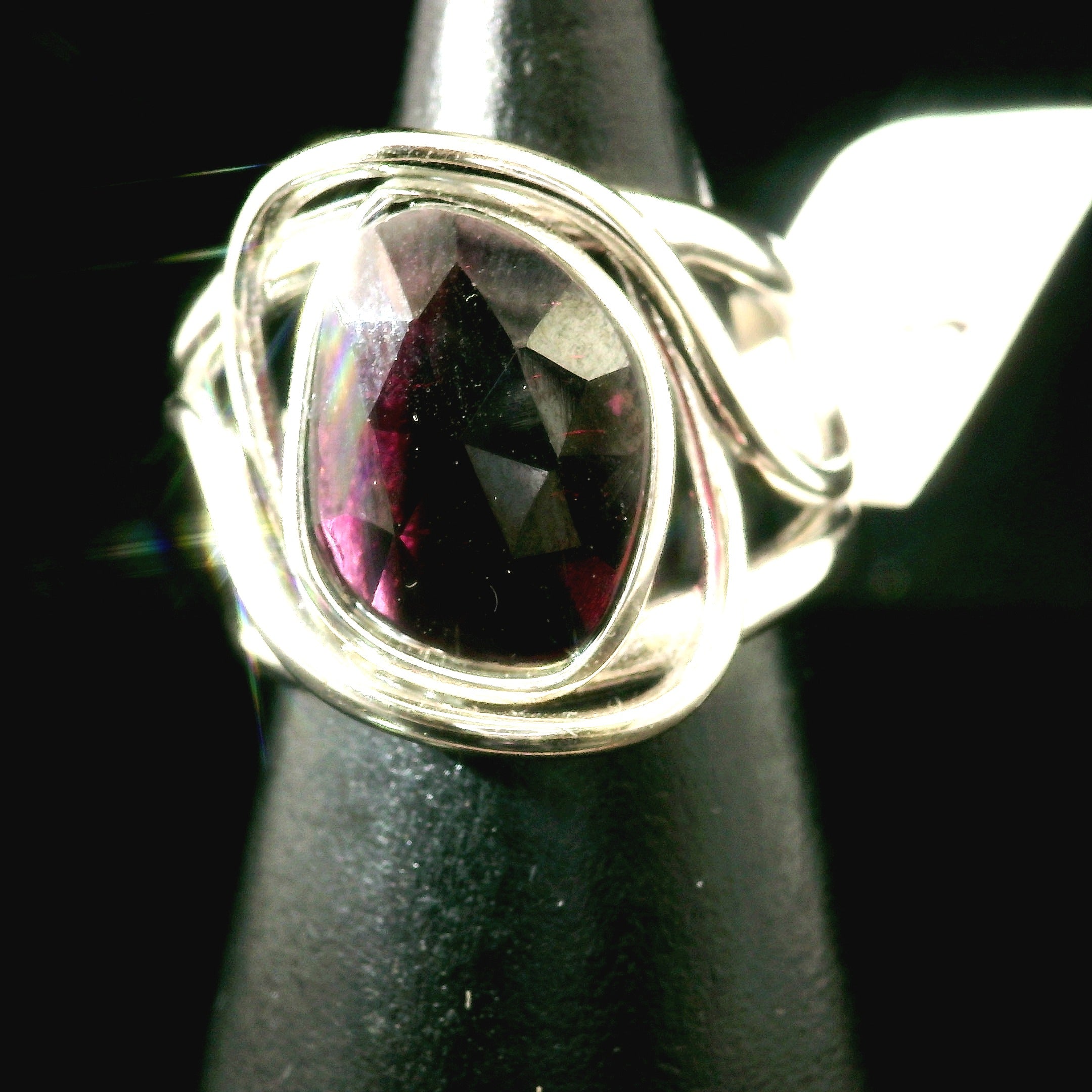 Rhodolite Garnet Cuff Ring .925 Silver for Connection with Angels and Spirit Guides