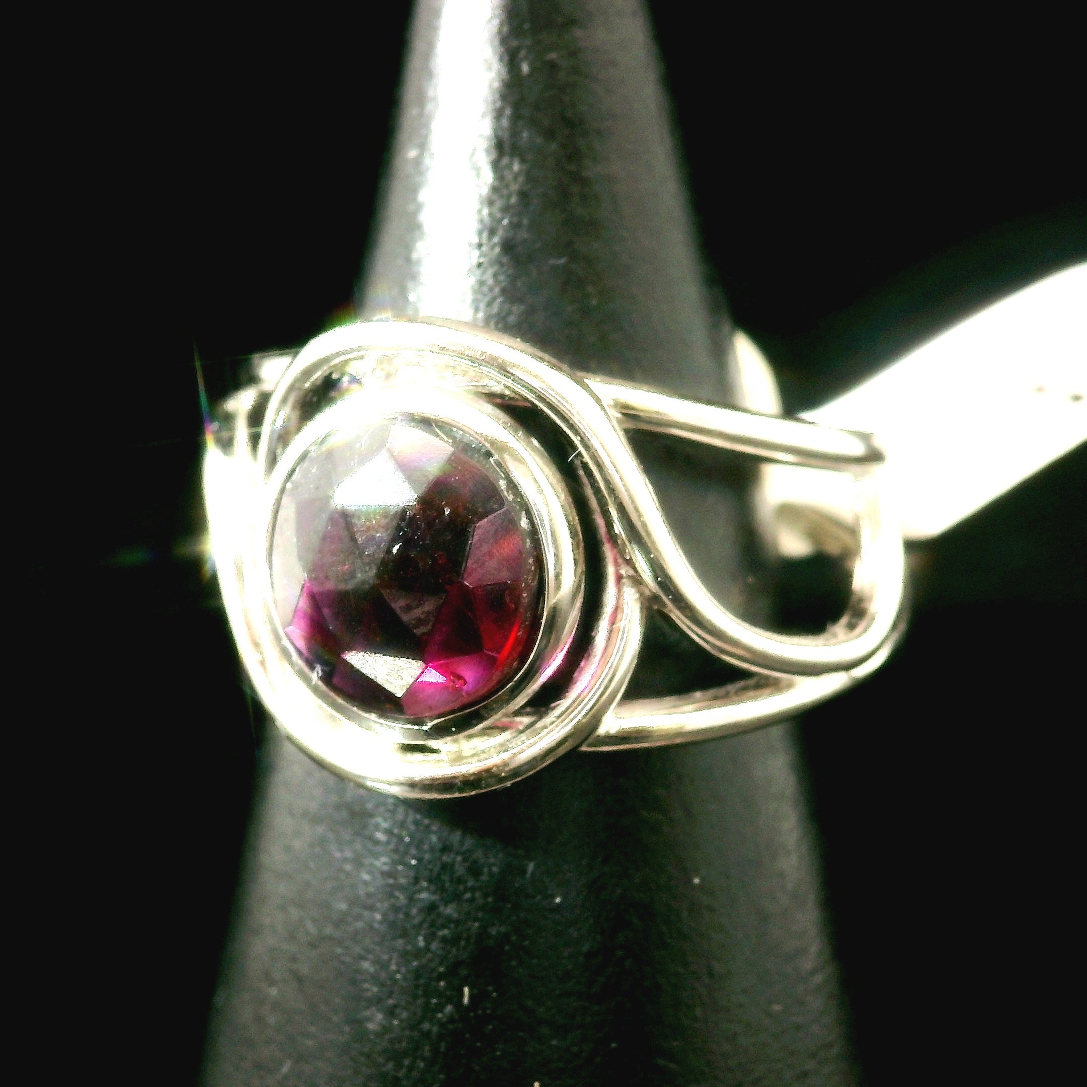 Rhodolite Garnet Cuff Ring .925 Silver for Connection with Angels and Spirit Guides