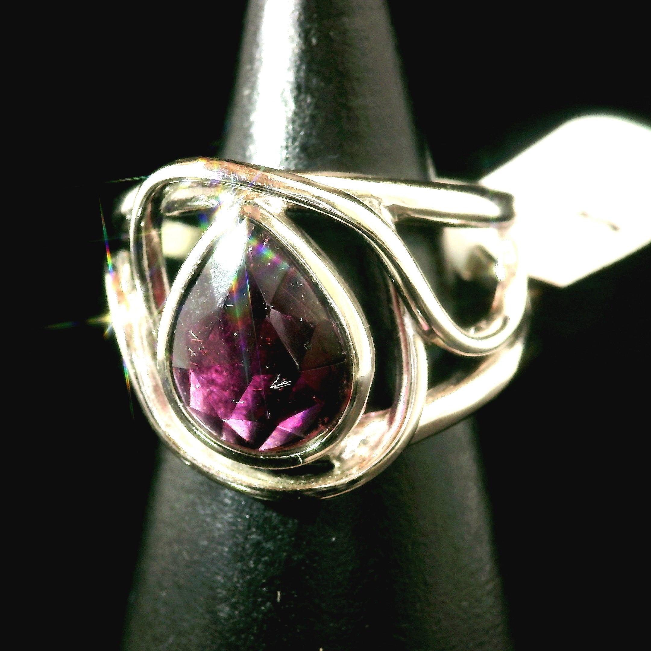 Rhodolite Garnet Cuff Ring .925 Silver for Connection with Angels and Spirit Guides