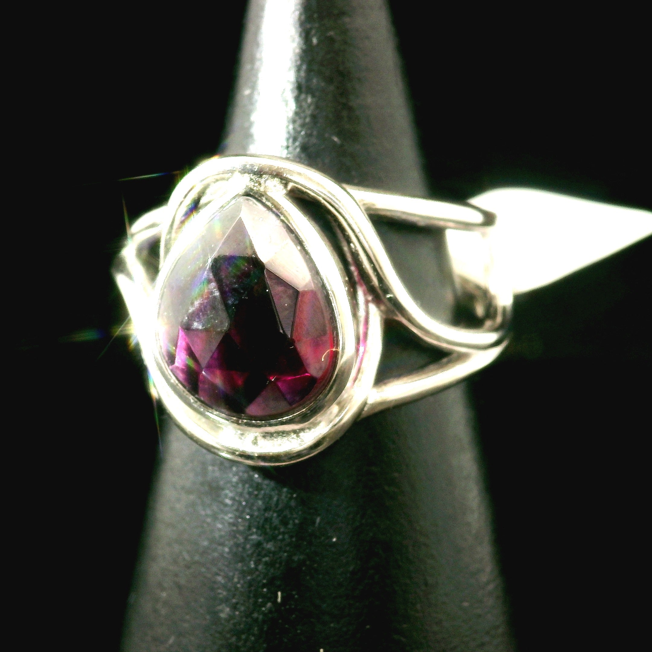 Rhodolite Garnet Cuff Ring .925 Silver for Connection with Angels and Spirit Guides