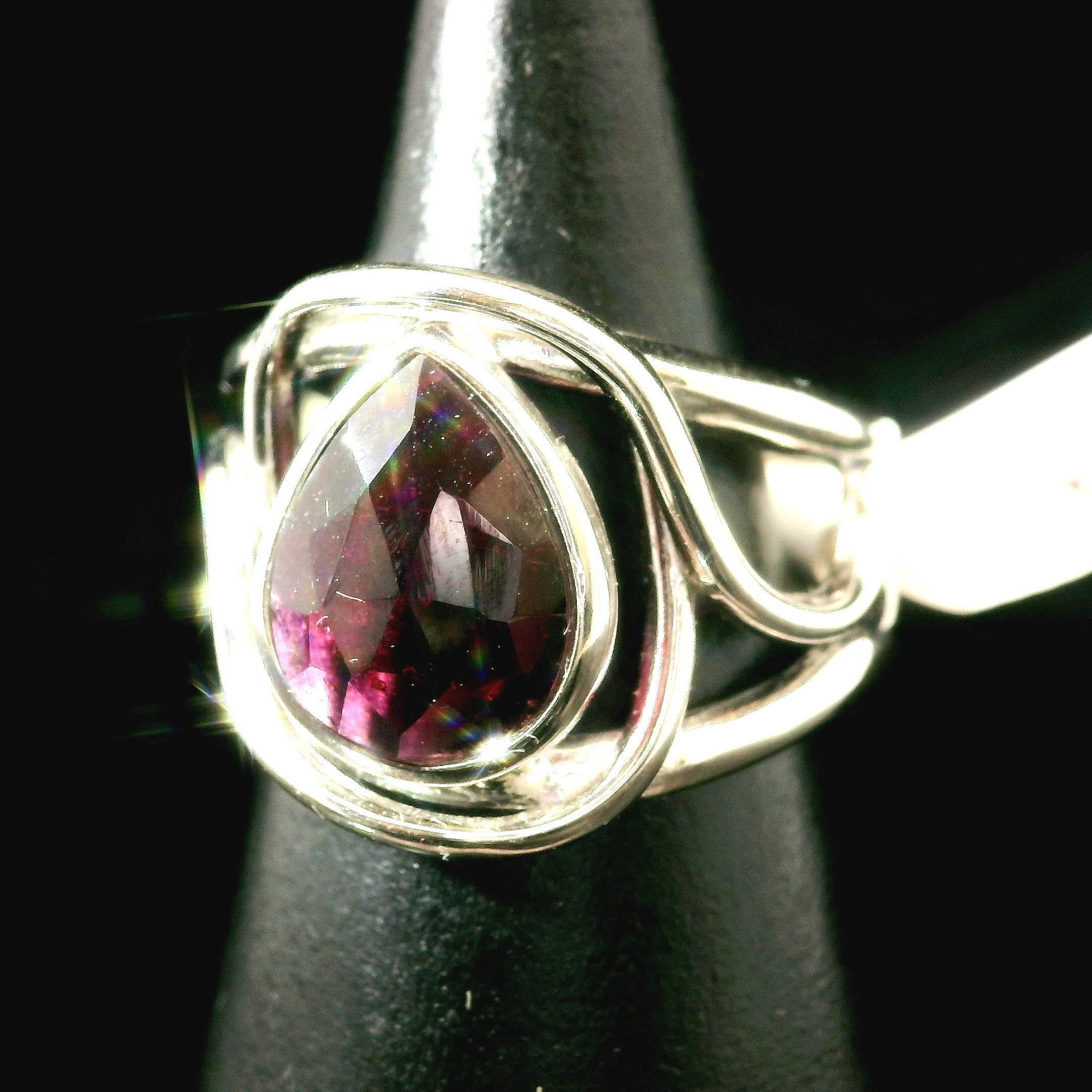 Rhodolite Garnet Cuff Ring .925 Silver for Connection with Angels and Spirit Guides