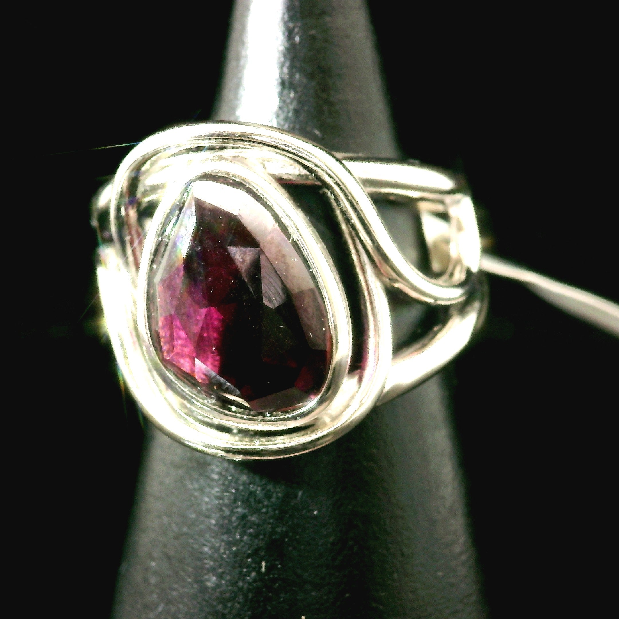 Rhodolite Garnet Cuff Ring .925 Silver for Connection with Angels and Spirit Guides