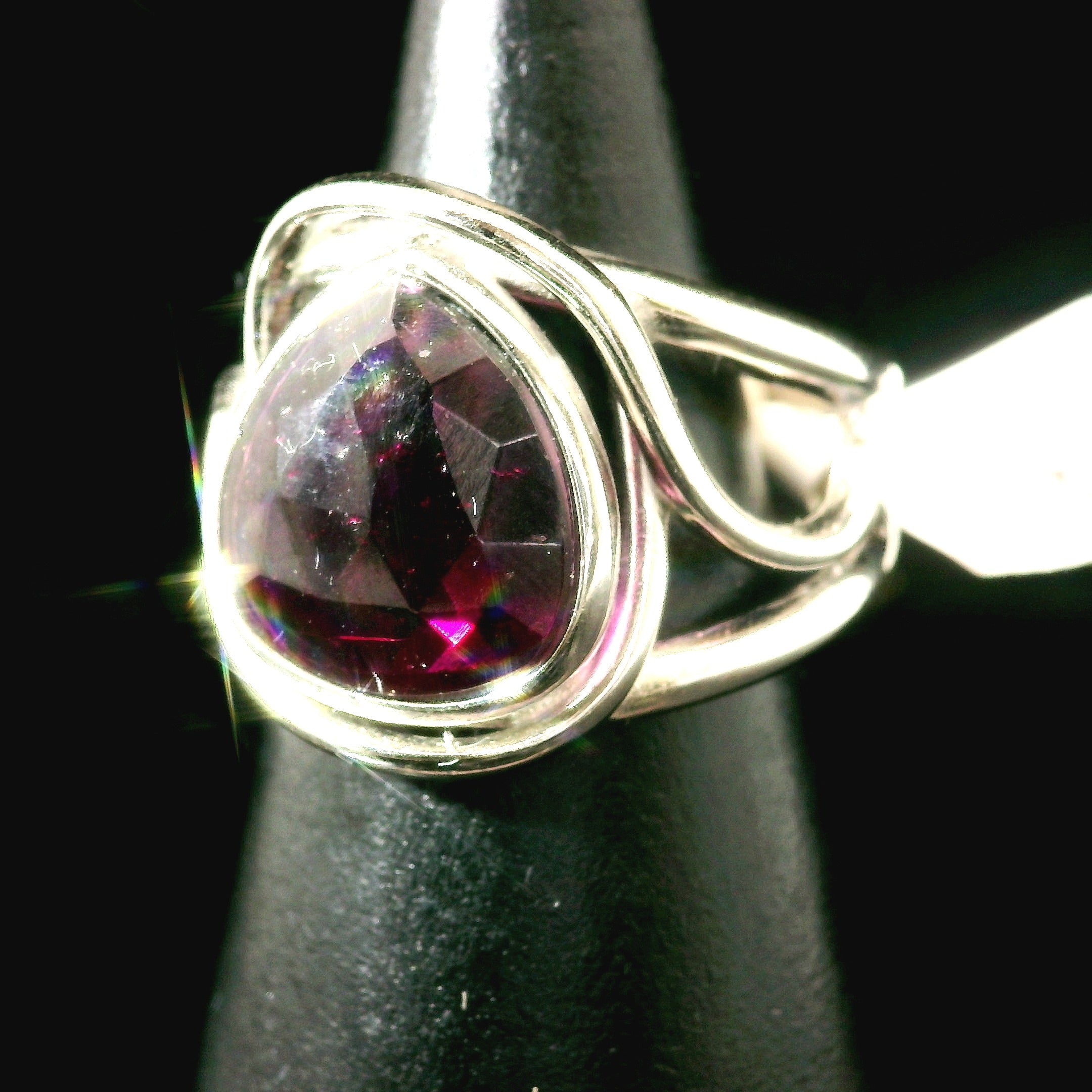 Rhodolite Garnet Cuff Ring .925 Silver for Connection with Angels and Spirit Guides