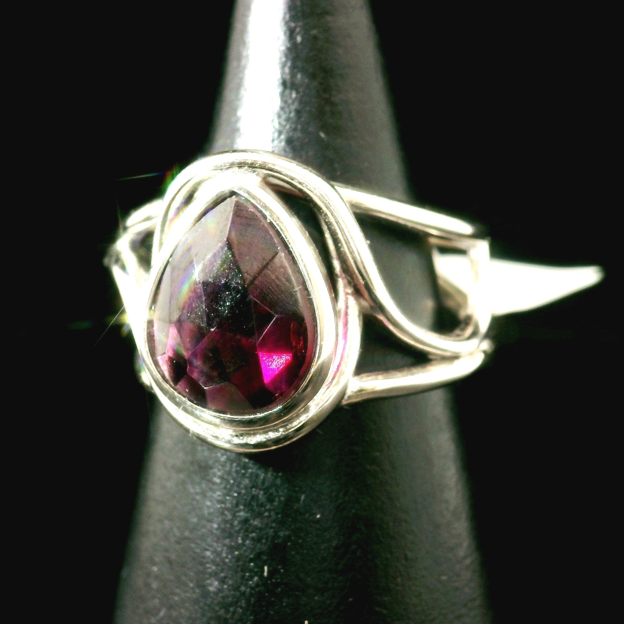 Rhodolite Garnet Cuff Ring .925 Silver for Connection with Angels and Spirit Guides