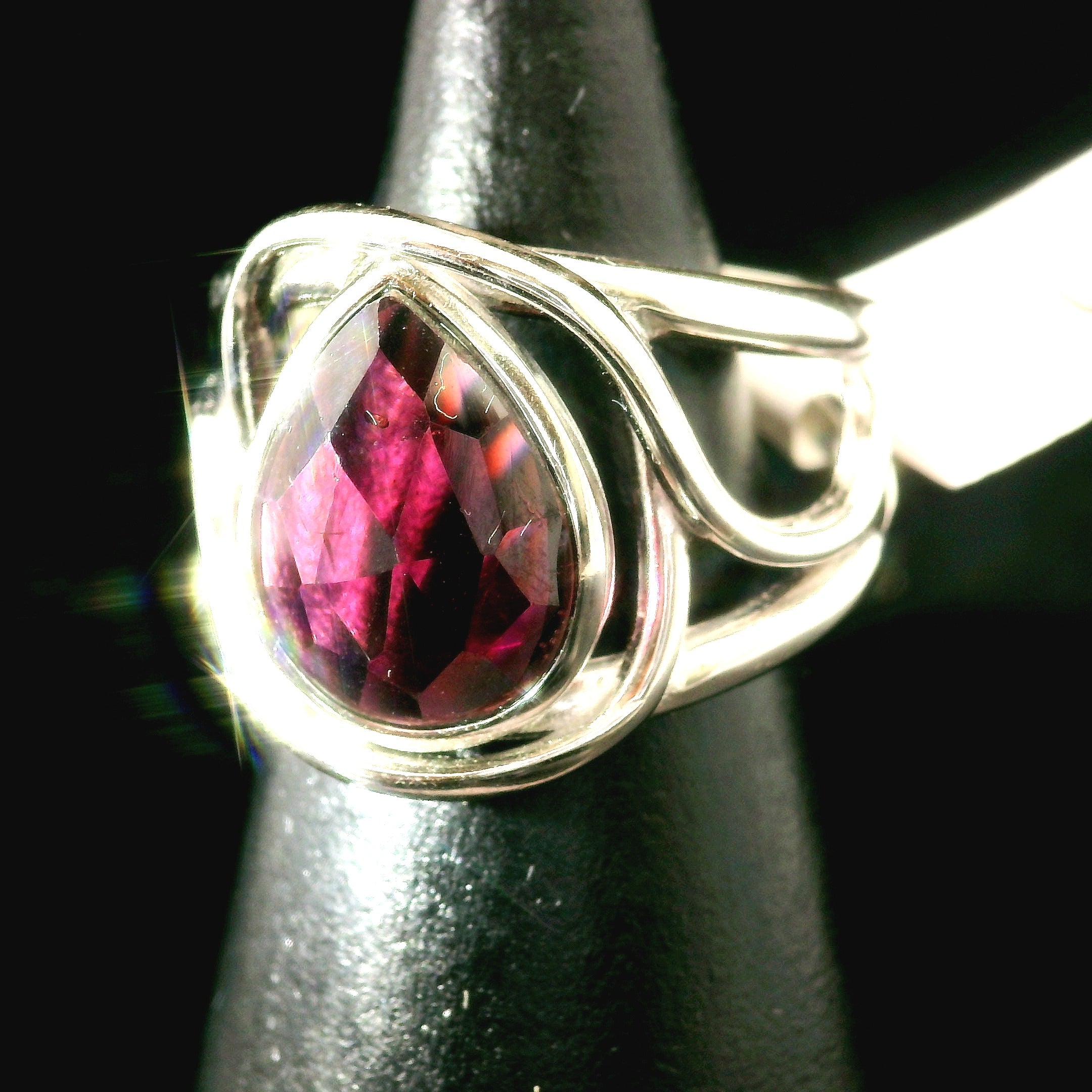 Rhodolite Garnet Cuff Ring .925 Silver for Connection with Angels and Spirit Guides