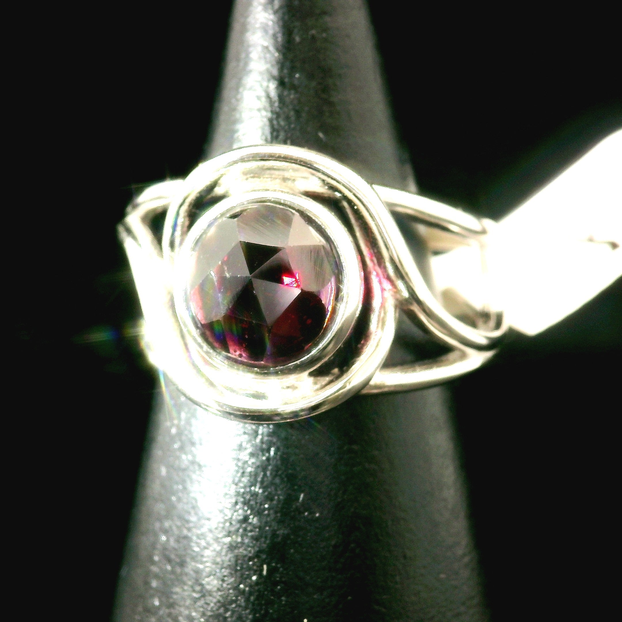 Rhodolite Garnet Cuff Ring .925 Silver for Connection with Angels and Spirit Guides