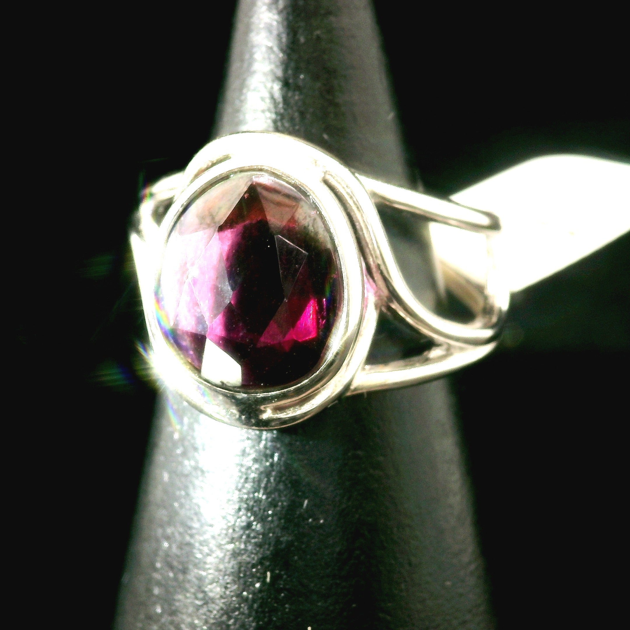 Rhodolite Garnet Cuff Ring .925 Silver for Connection with Angels and Spirit Guides