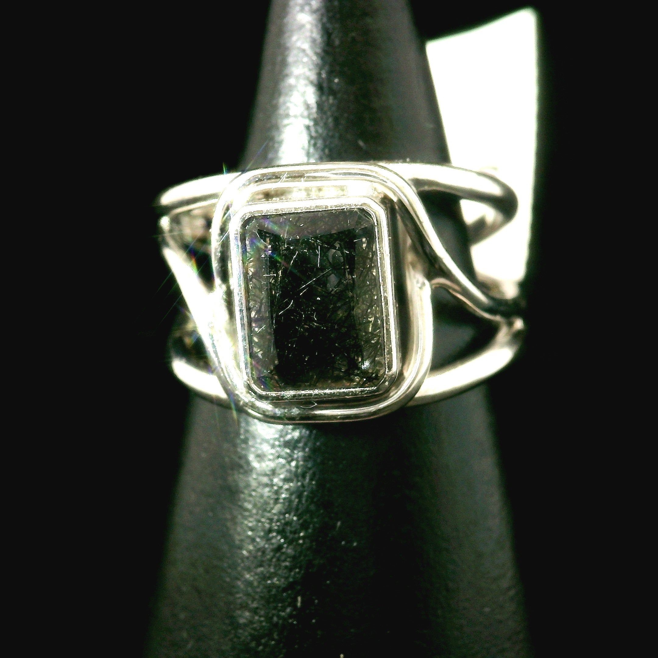 Black Rutilated Quartz Cuff Ring.925 Silver for Amplification and Protection
