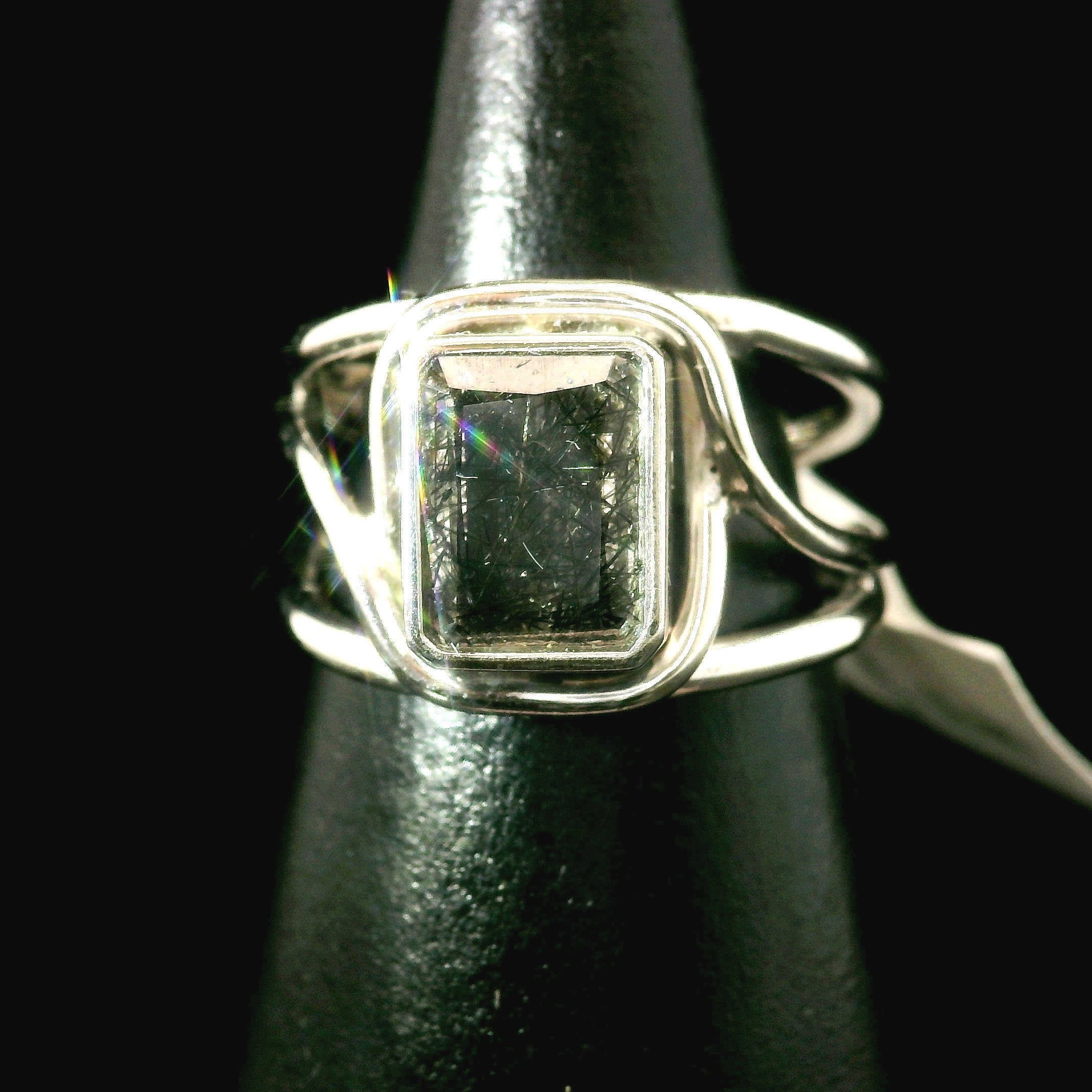 Black Rutilated Quartz Cuff Ring.925 Silver for Amplification and Protection