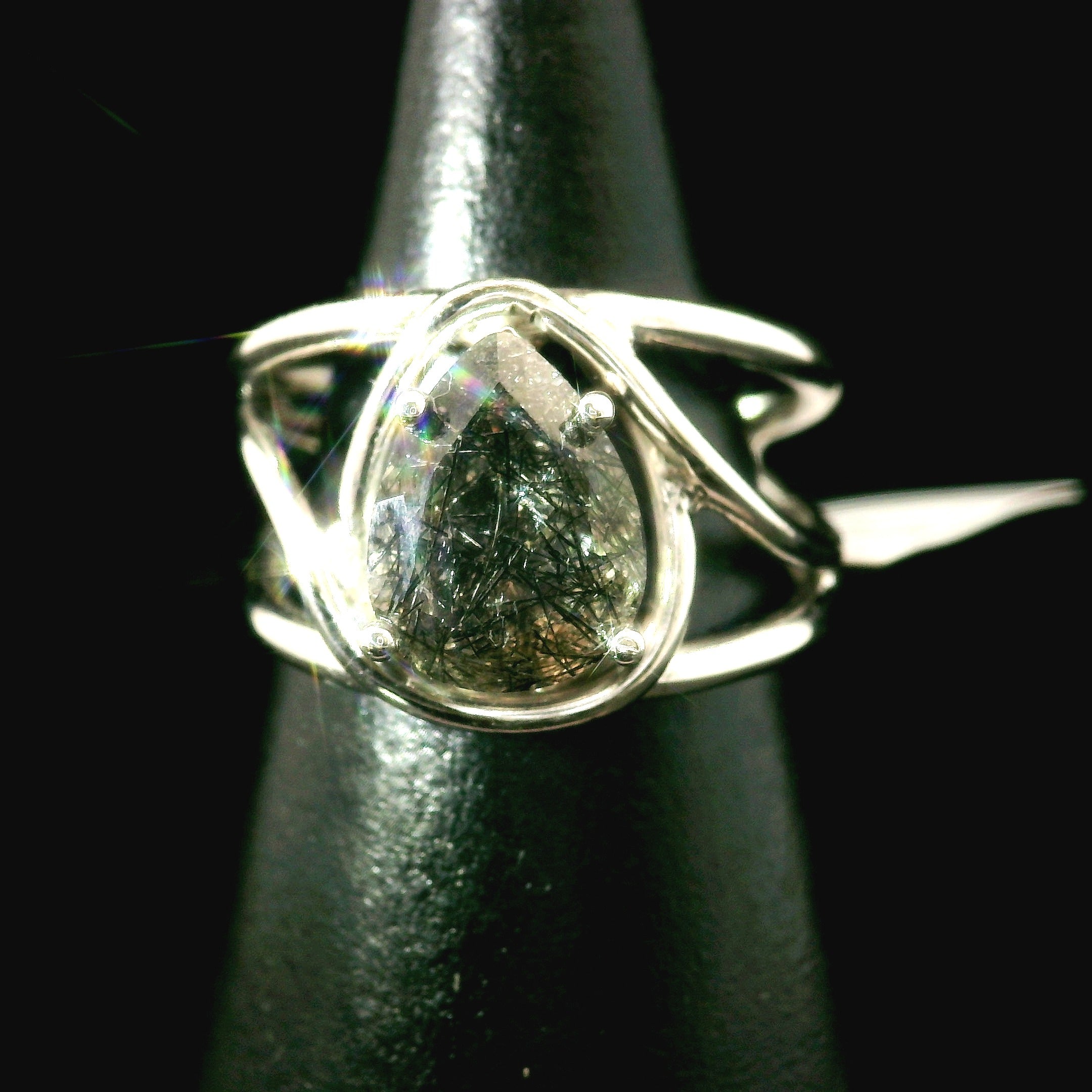 Black Rutilated Quartz Cuff Ring.925 Silver for Amplification and Protection