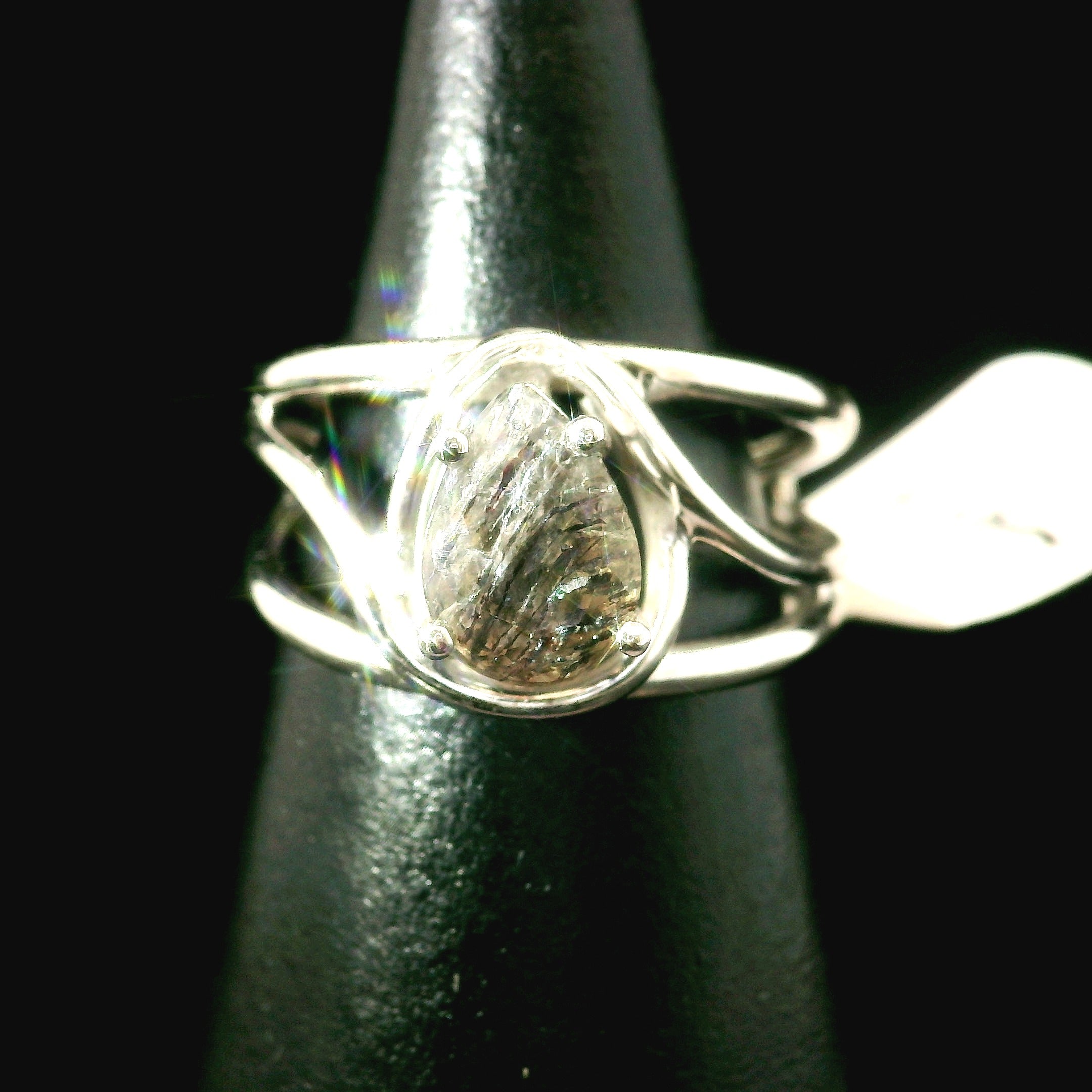 Black Rutilated Quartz Cuff Ring.925 Silver for Amplification and Protection