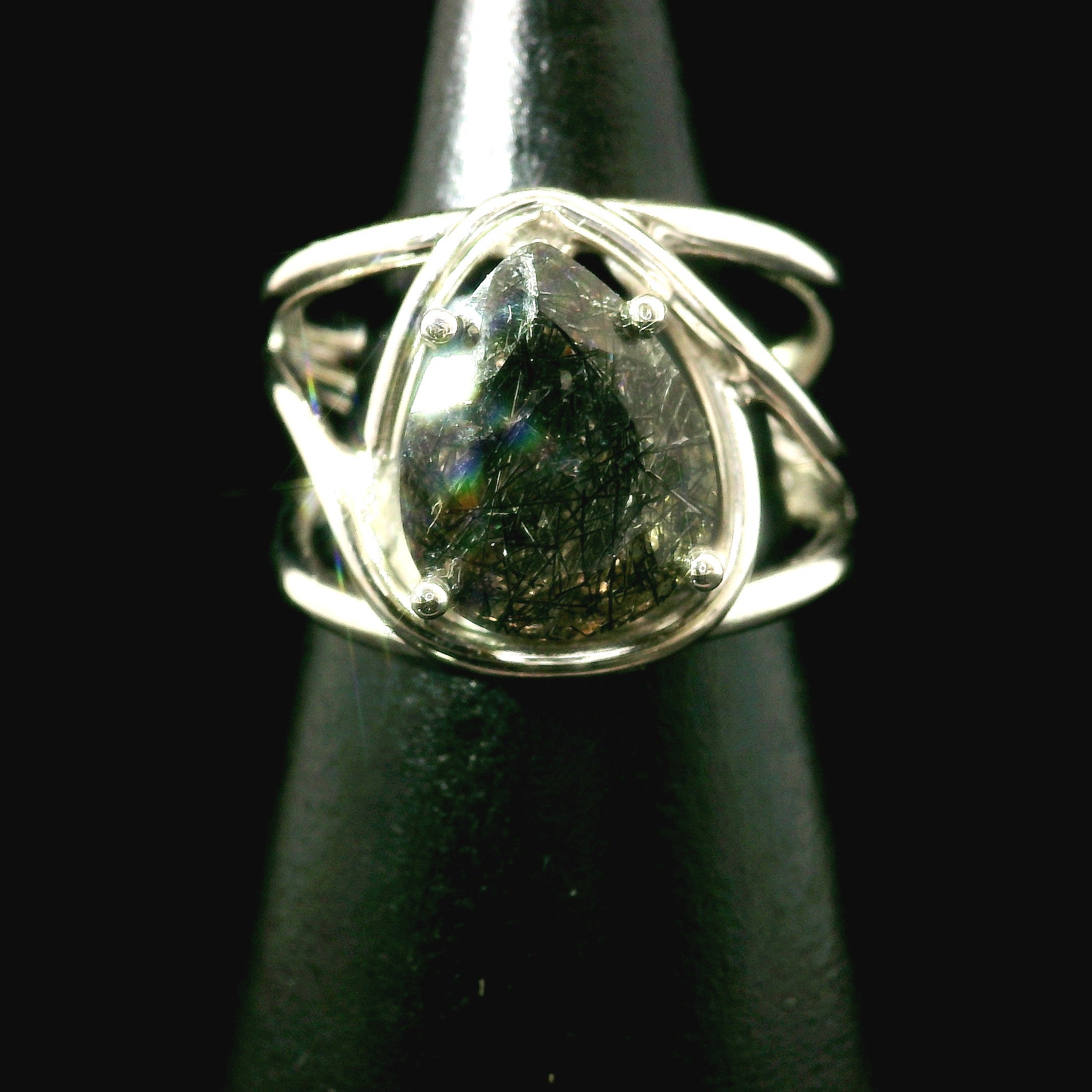 Black Rutilated Quartz Cuff Ring.925 Silver for Amplification and Protection