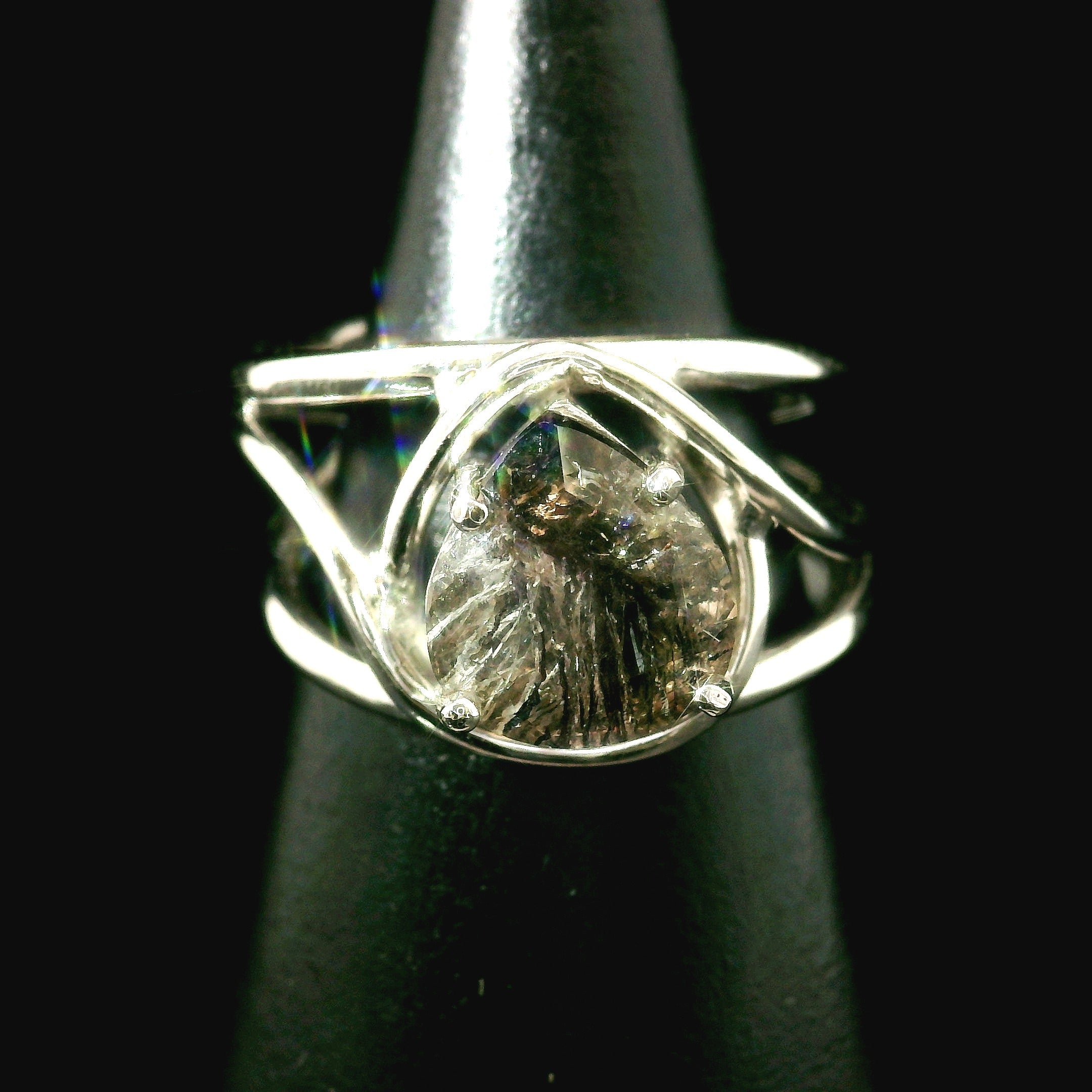 Black Rutilated Quartz Cuff Ring.925 Silver for Amplification and Protection