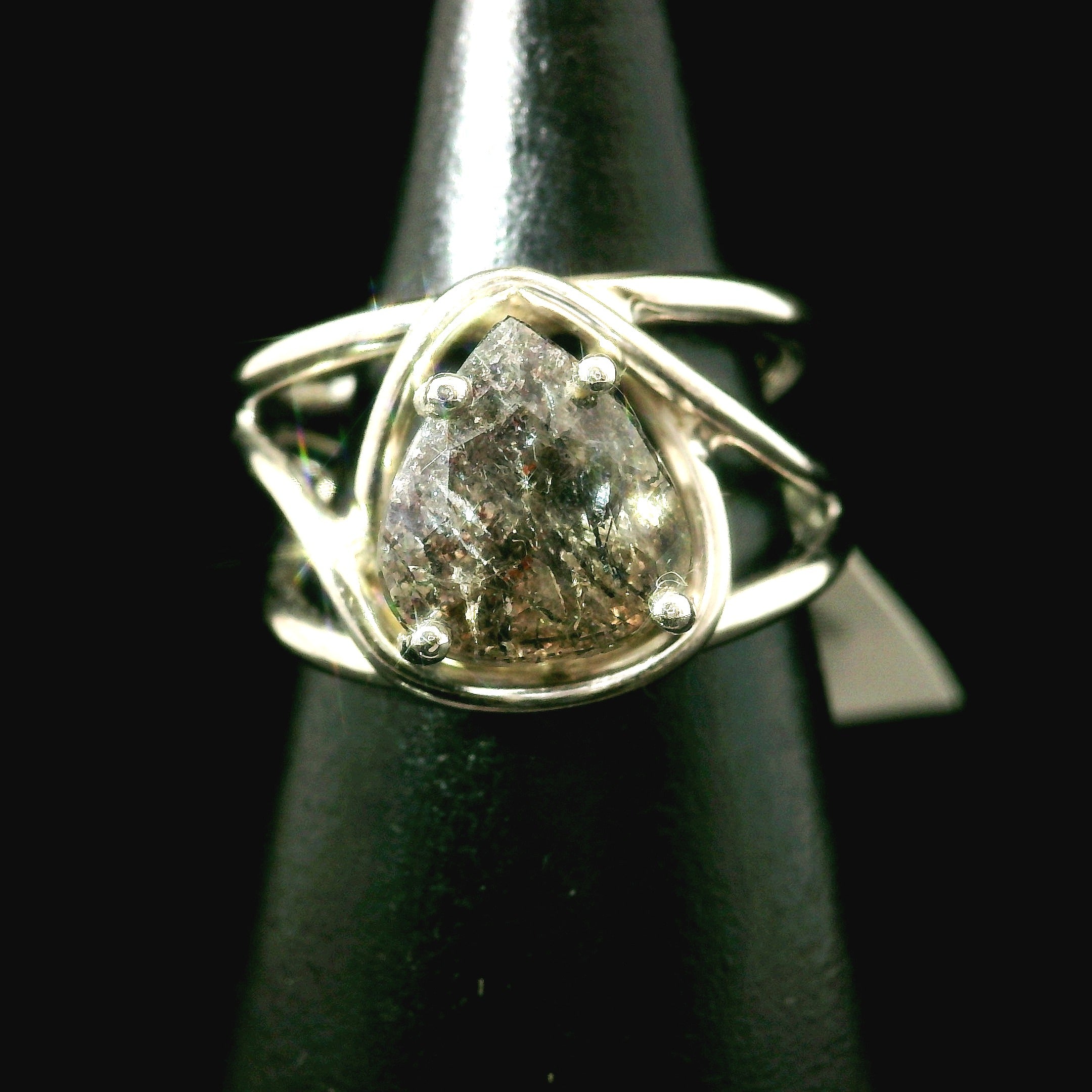 Black Rutilated Quartz Cuff Ring.925 Silver for Amplification and Protection