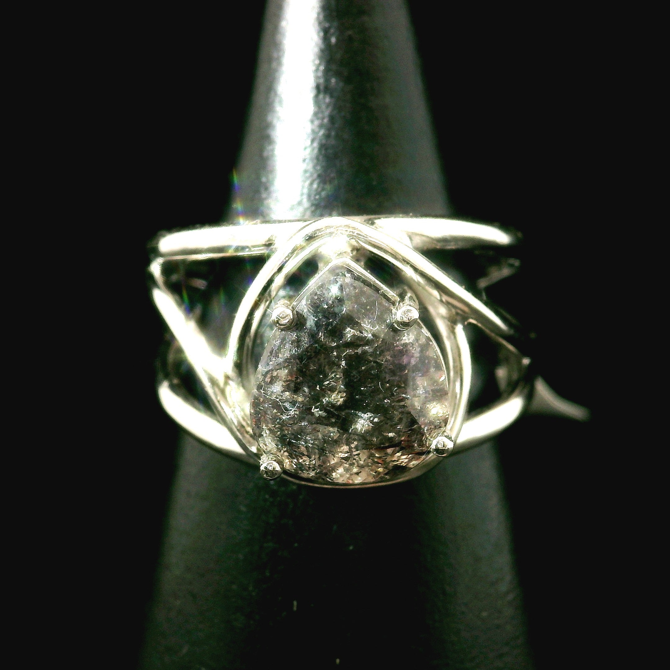 Black Rutilated Quartz Cuff Ring.925 Silver for Amplification and Protection