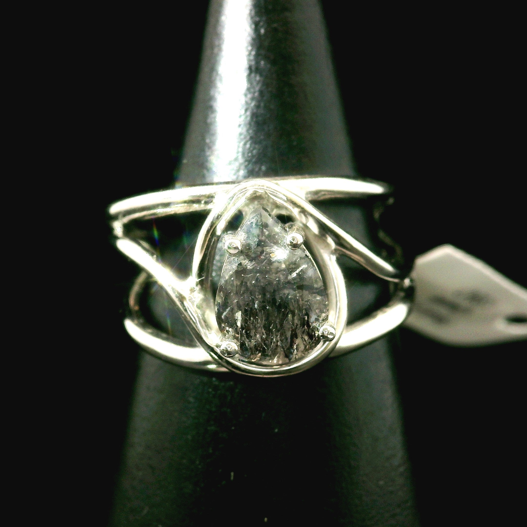 Black Rutilated Quartz Cuff Ring.925 Silver for Amplification and Protection