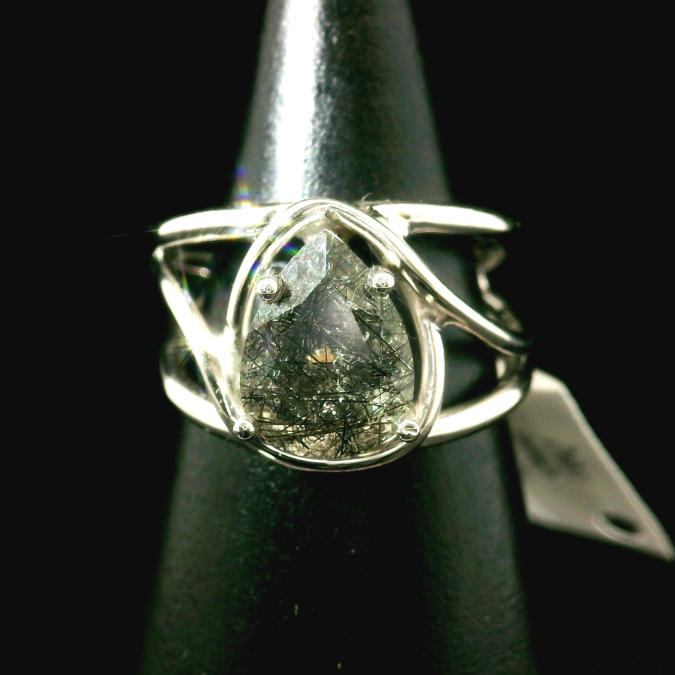 Black Rutilated Quartz Cuff Ring.925 Silver for Amplification and Protection