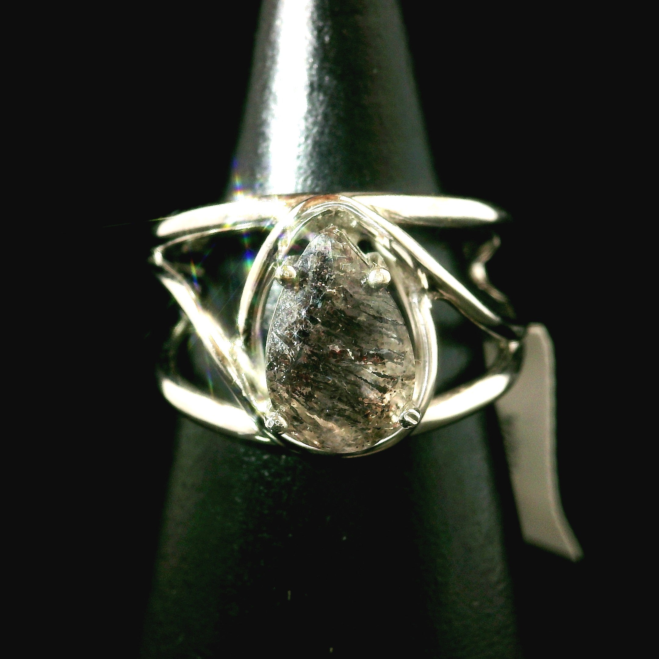 Black Rutilated Quartz Cuff Ring.925 Silver for Amplification and Protection