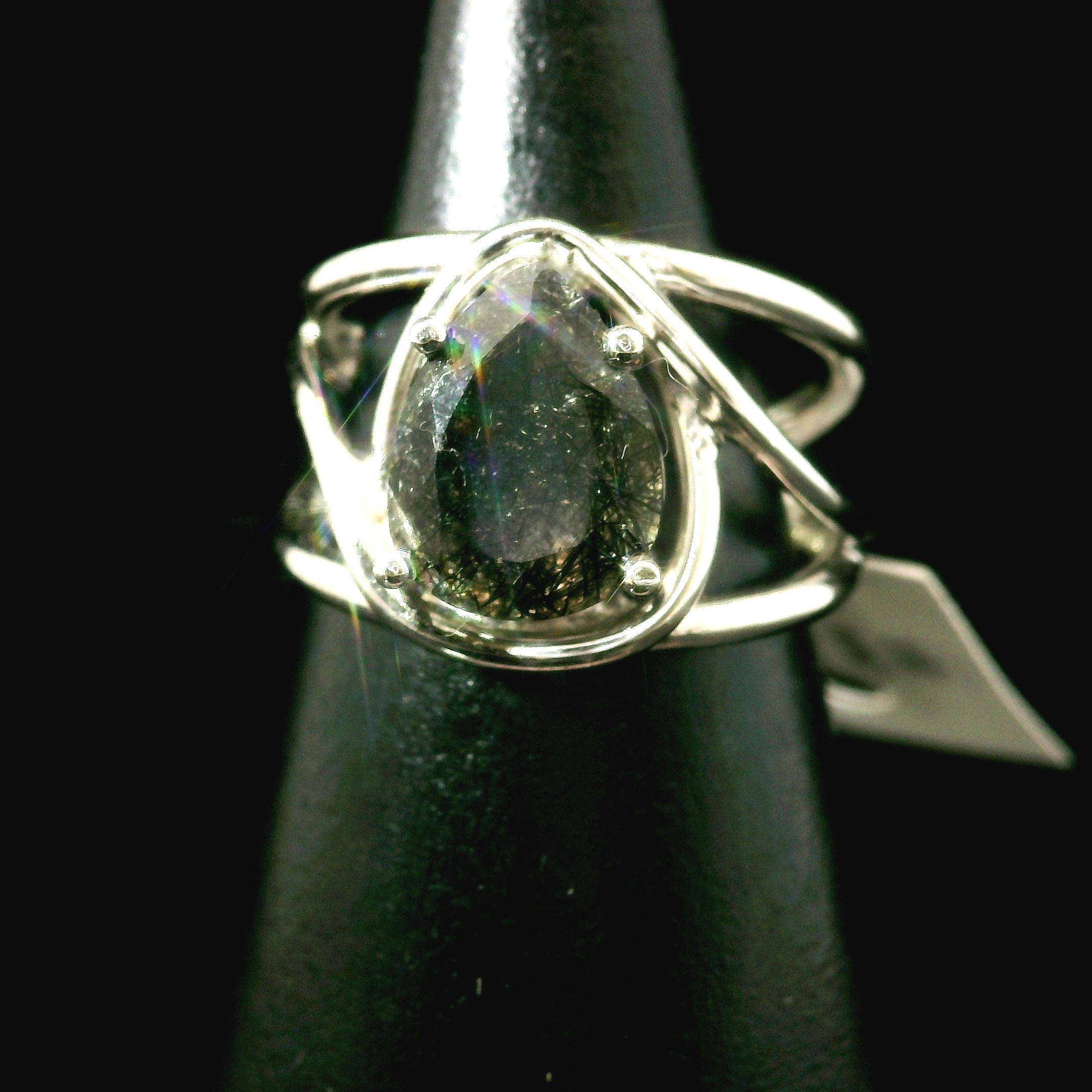 Black Rutilated Quartz Cuff Ring.925 Silver for Amplification and Protection