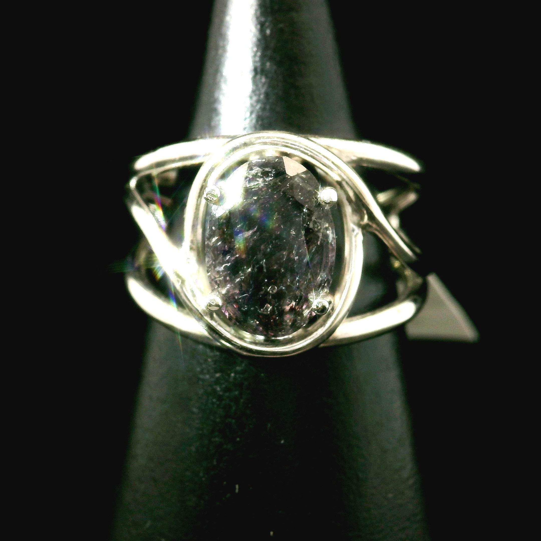 Black Rutilated Quartz Cuff Ring.925 Silver for Amplification and Protection