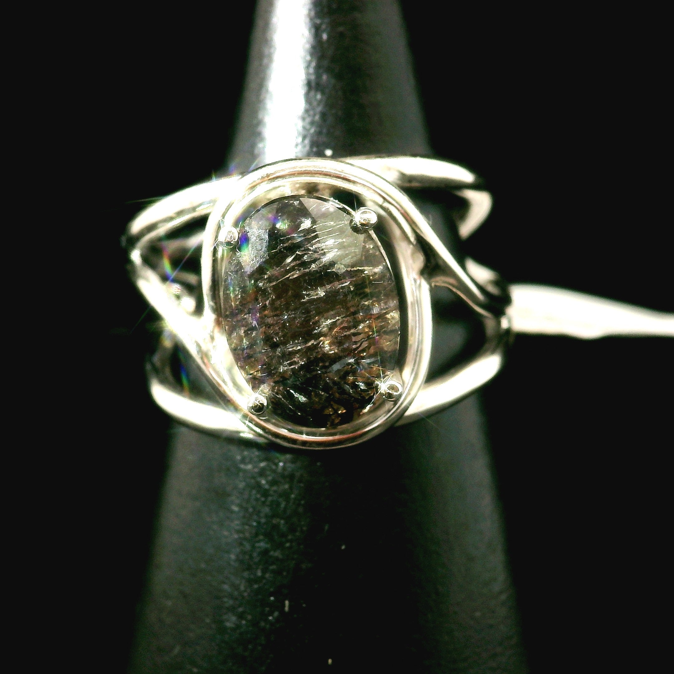 Black Rutilated Quartz Cuff Ring.925 Silver for Amplification and Protection