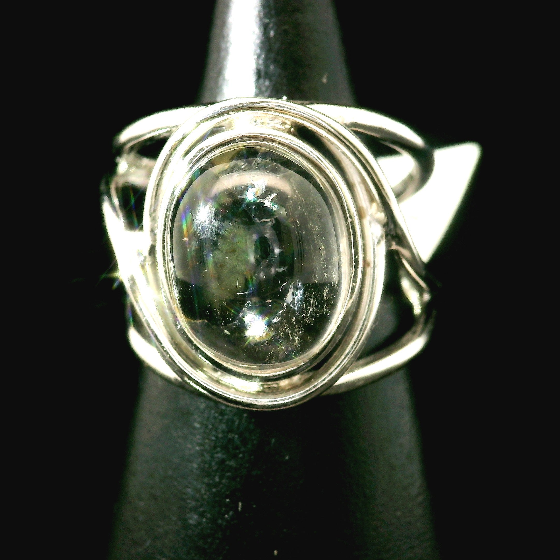 Hematite in Quartz Cuff Ring .925 Sterling Silver for Confidence, Vitality and Grounding
