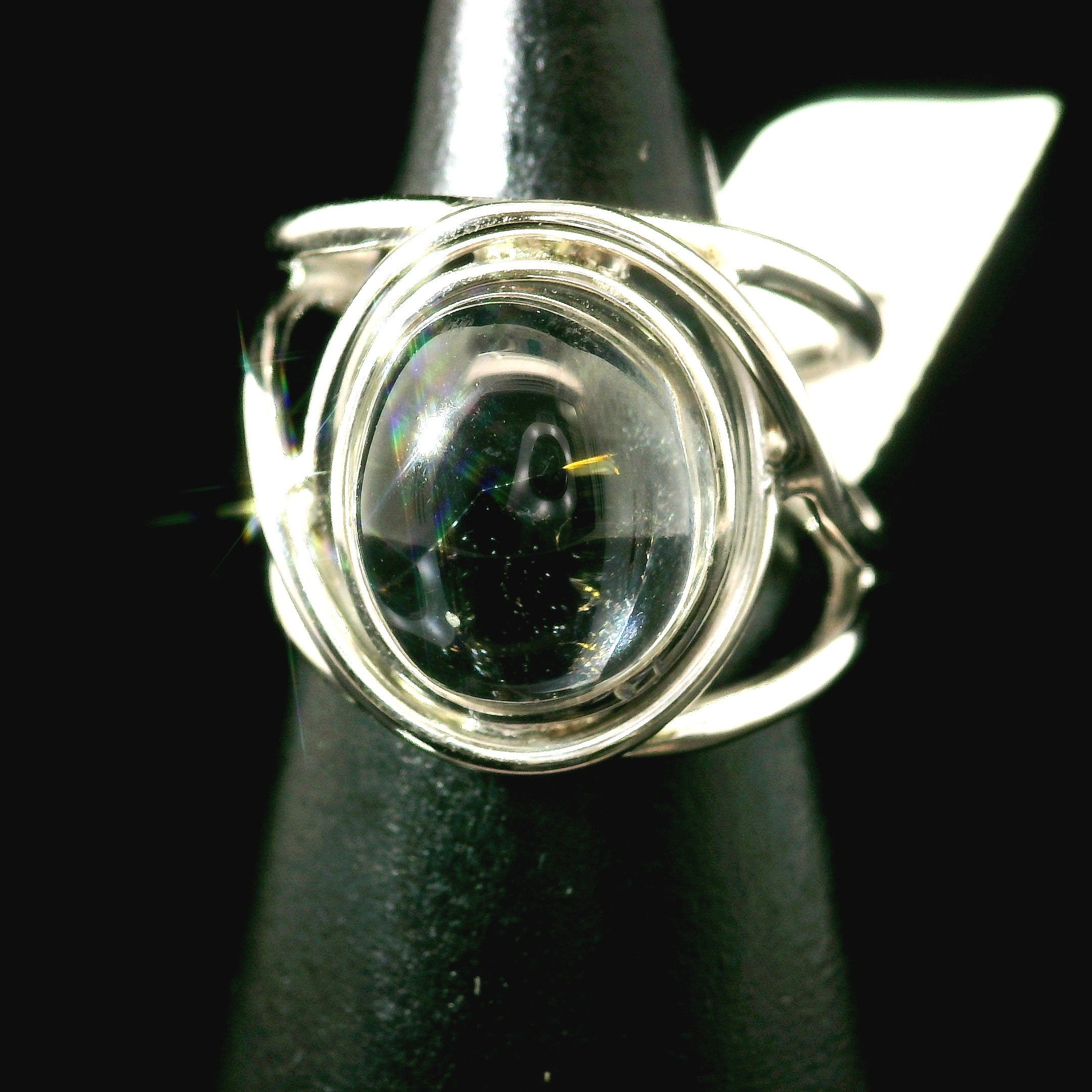 Hematite in Quartz Cuff Ring .925 Sterling Silver for Confidence, Vitality and Grounding