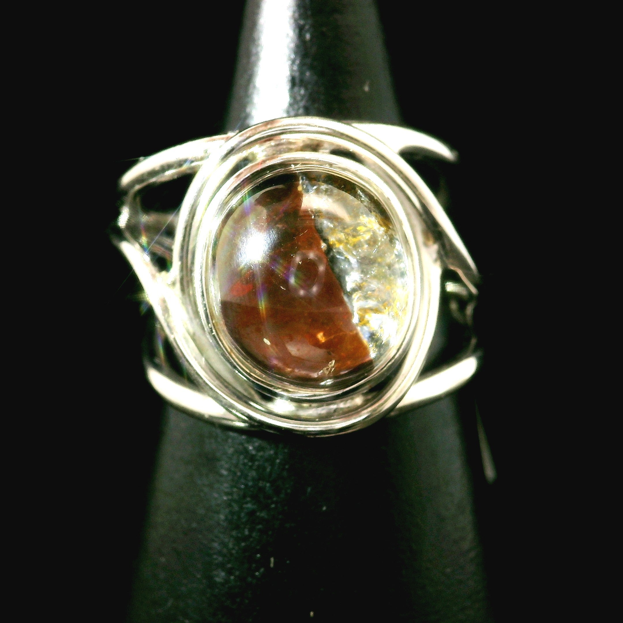 Hematite in Quartz Cuff Ring .925 Sterling Silver for Confidence, Vitality and Grounding