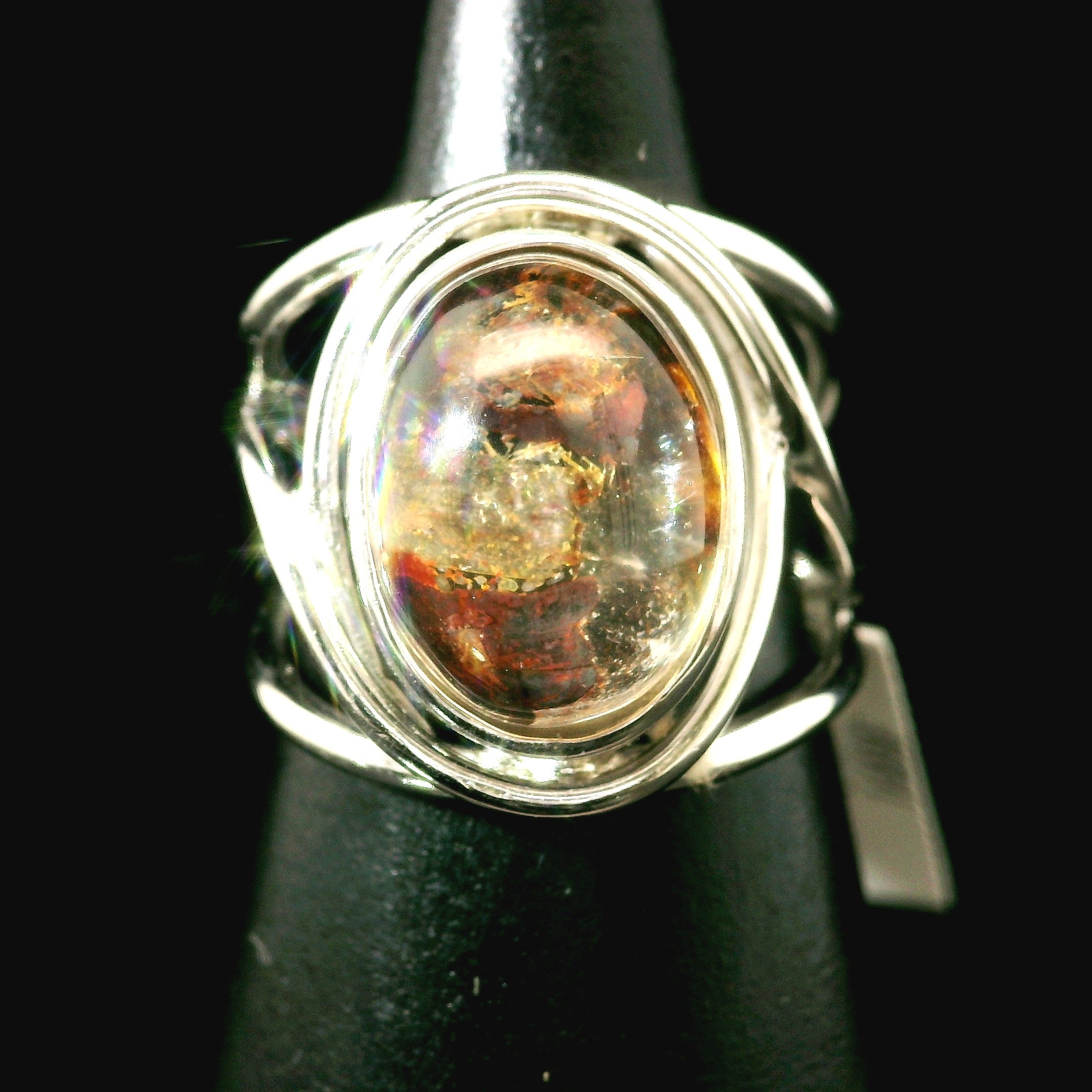 Hematite in Quartz Cuff Ring .925 Sterling Silver for Confidence, Vitality and Grounding