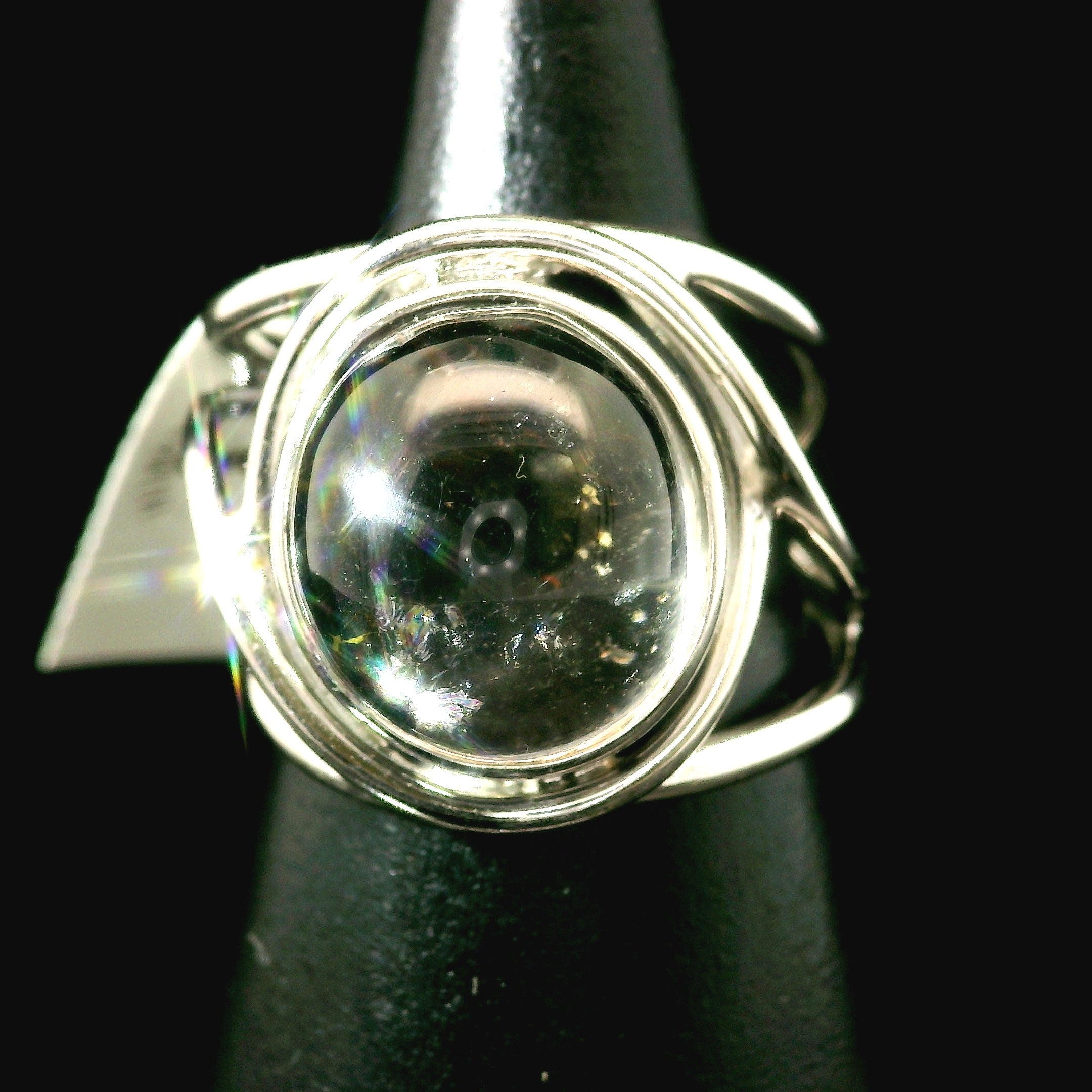 Hematite in Quartz Cuff Ring .925 Sterling Silver for Confidence, Vitality and Grounding