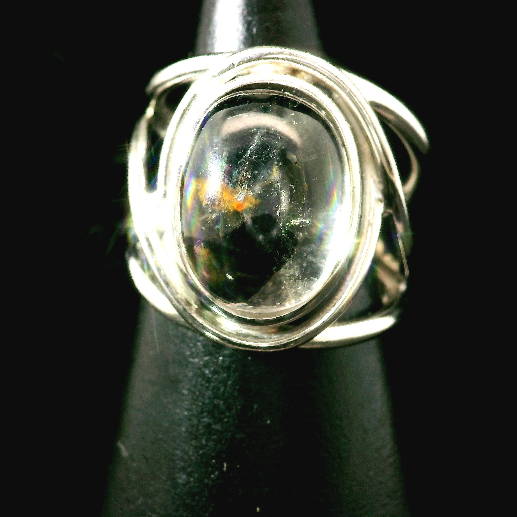 Hematite in Quartz Cuff Ring .925 Sterling Silver for Confidence, Vitality and Grounding