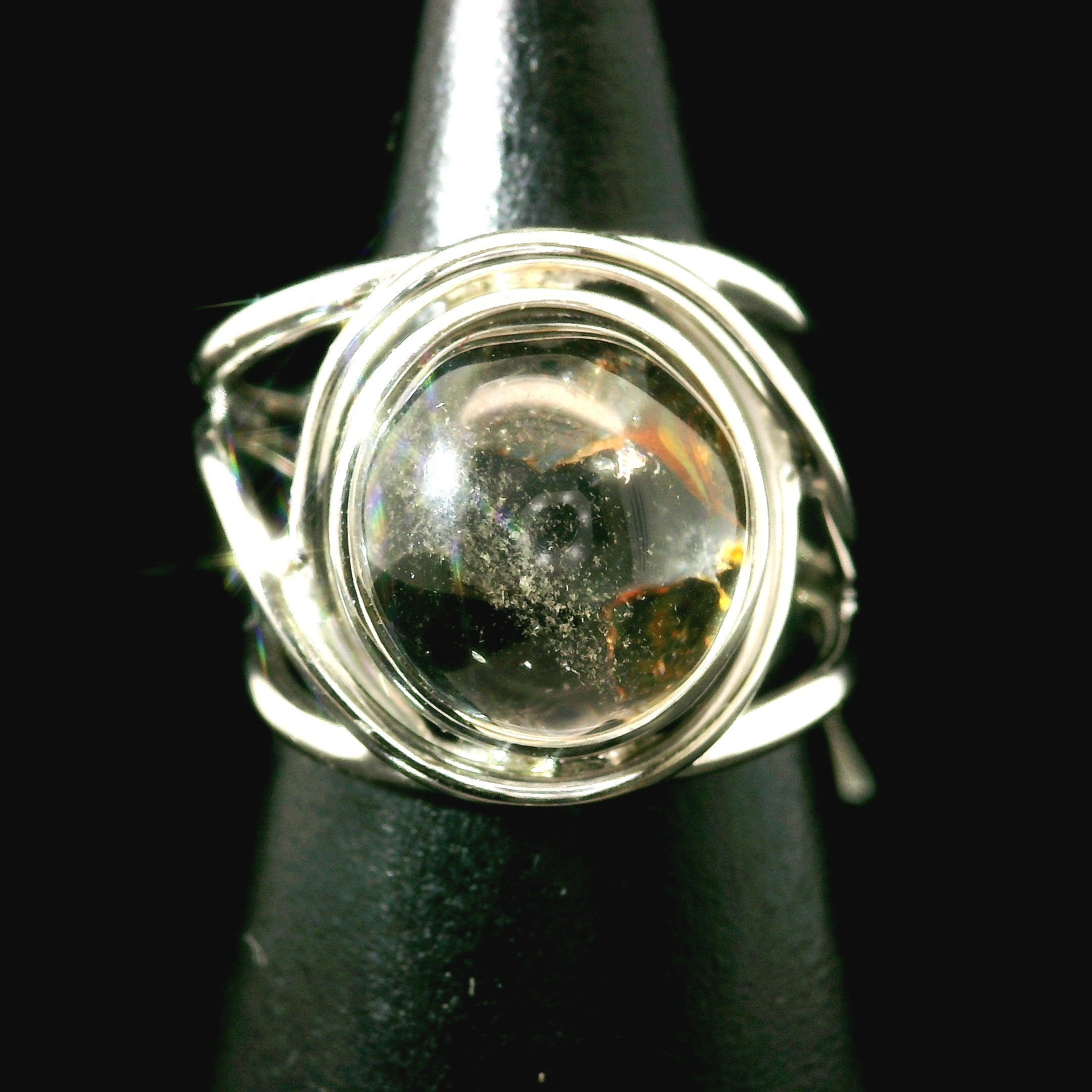 Hematite in Quartz Cuff Ring .925 Sterling Silver for Confidence, Vitality and Grounding