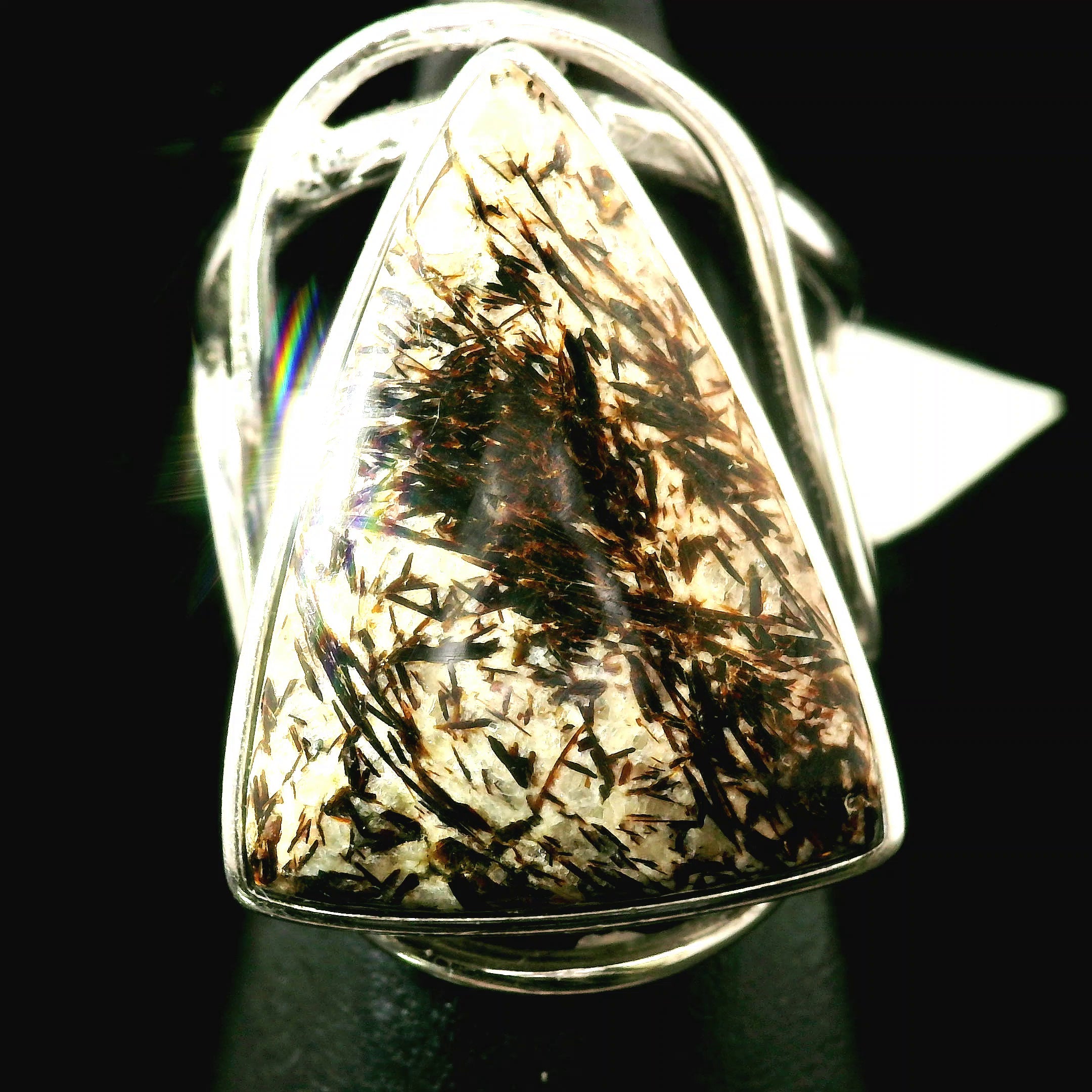 Astrophyllite Cuff Ring .925 Silver for Bravery, Light Energy and Self Acceptance