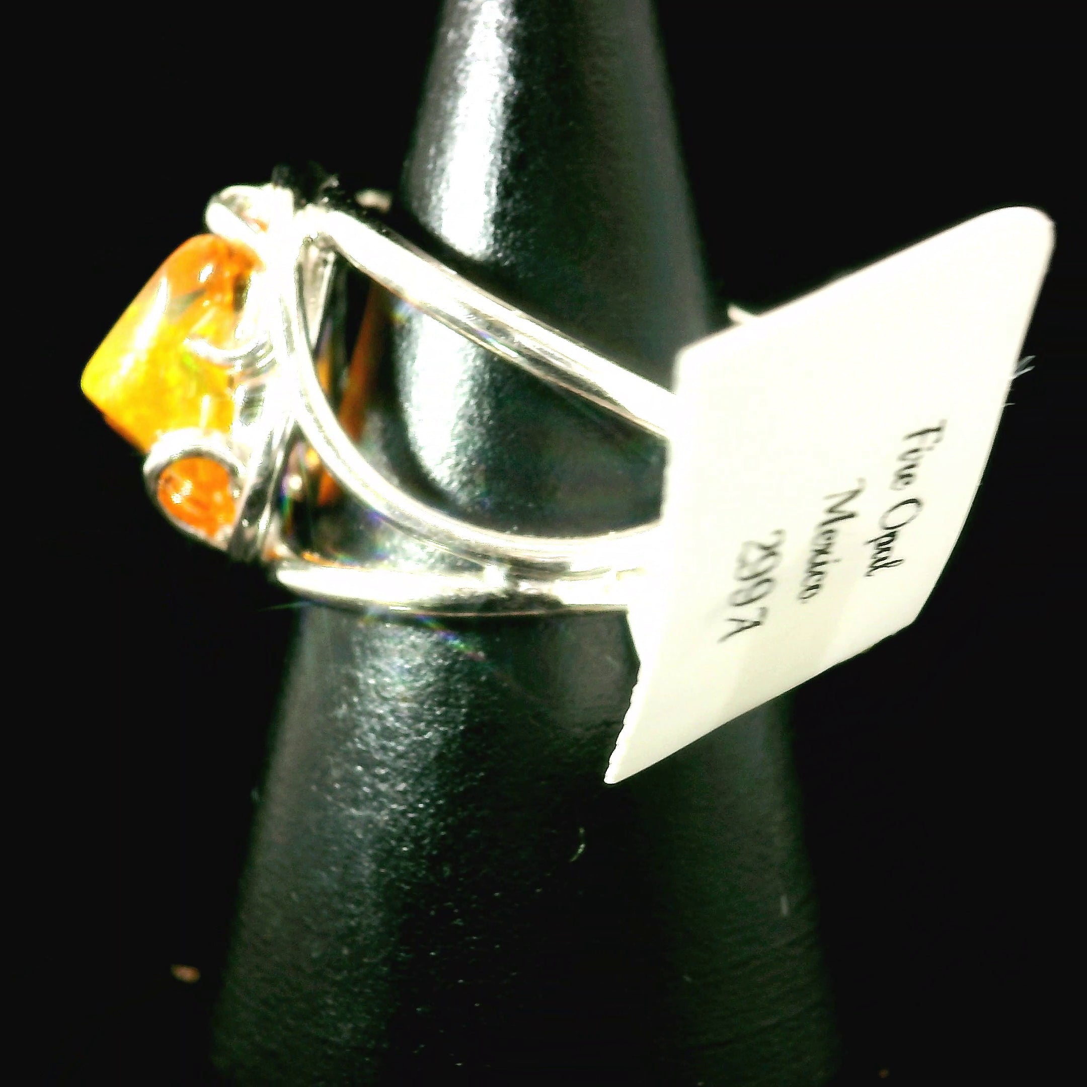 Fire Opal Cuff Ring .925 Silver for Confidence and Increasing Motivation
