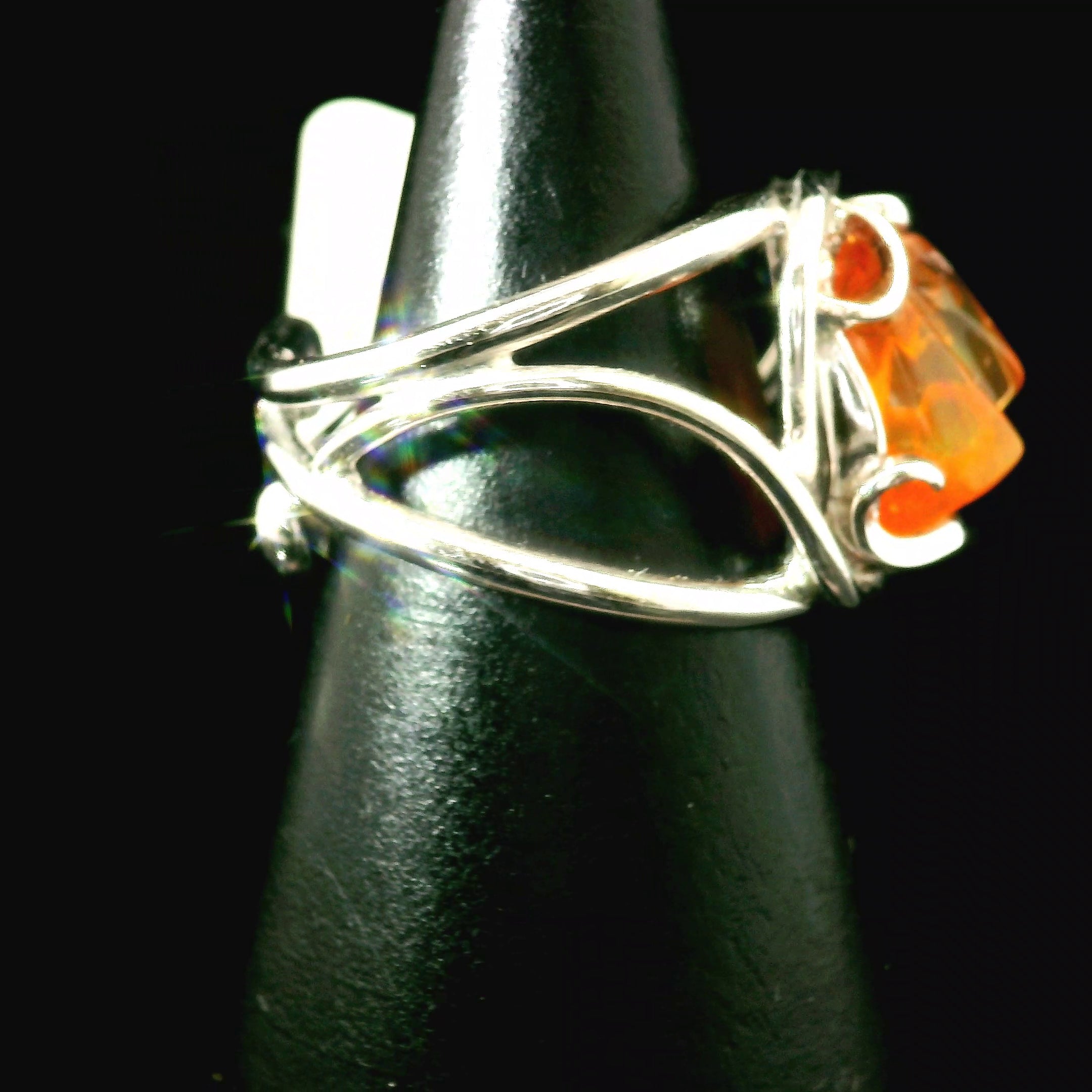 Fire Opal Cuff Ring .925 Silver for Confidence and Increasing Motivation