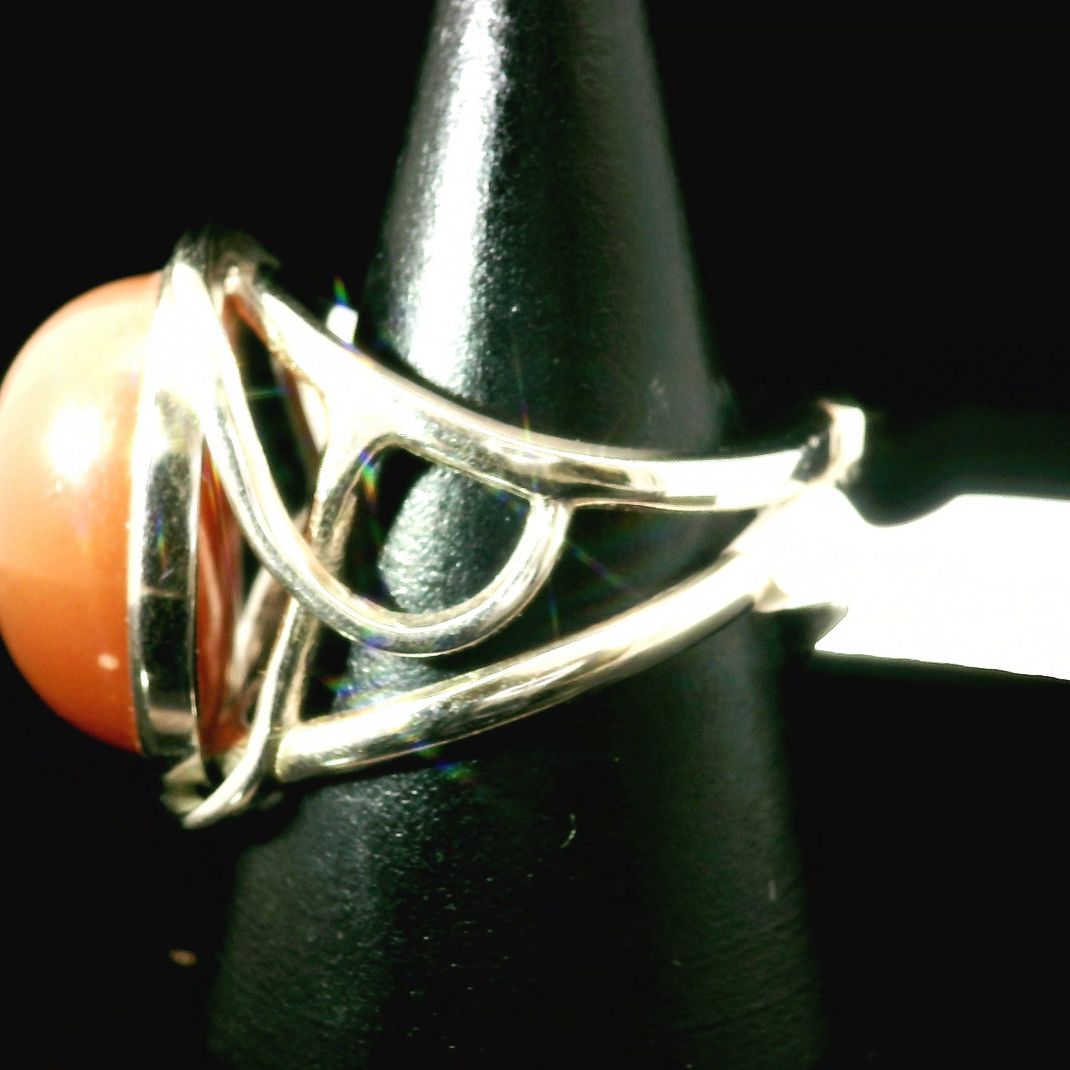 Peach Moonstone Cuff Ring .925 Silver for New Beginnings, Artistic Expression, Creativity & Manifestation